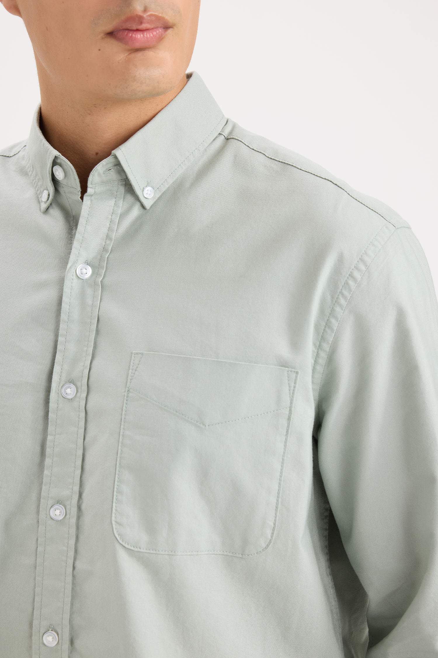 Regular Fit Polo Collar Oxford Long Sleeve Shirt