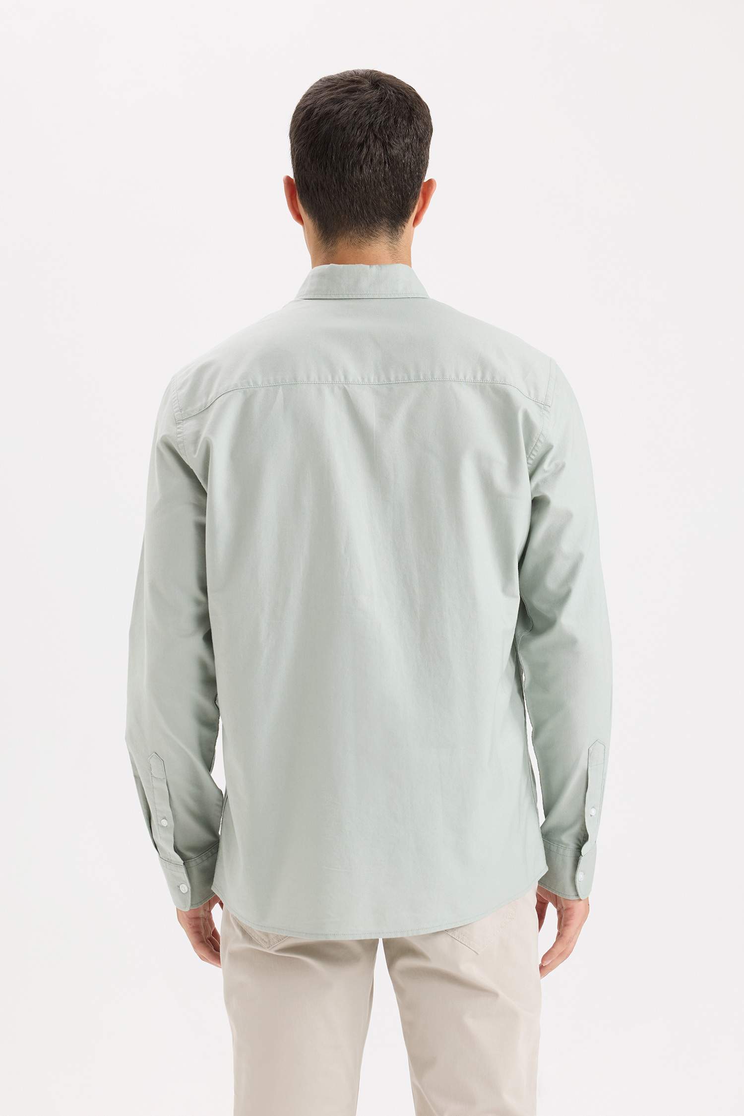 Regular Fit Polo Collar Oxford Long Sleeve Shirt