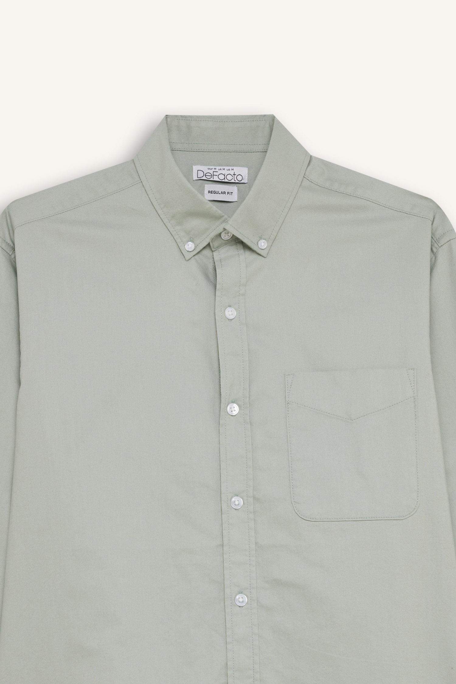 Regular Fit Polo Collar Oxford Long Sleeve Shirt