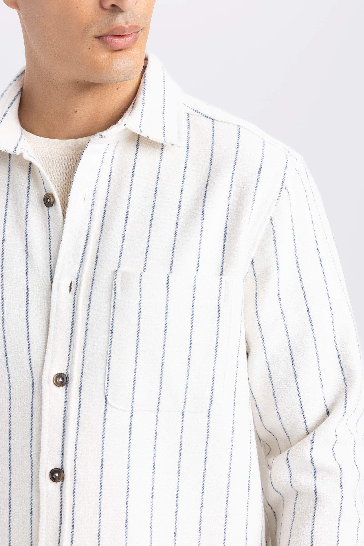 Regular Fit Polo Yaka Çizgili Oduncu Uzun Kollu Gömlek