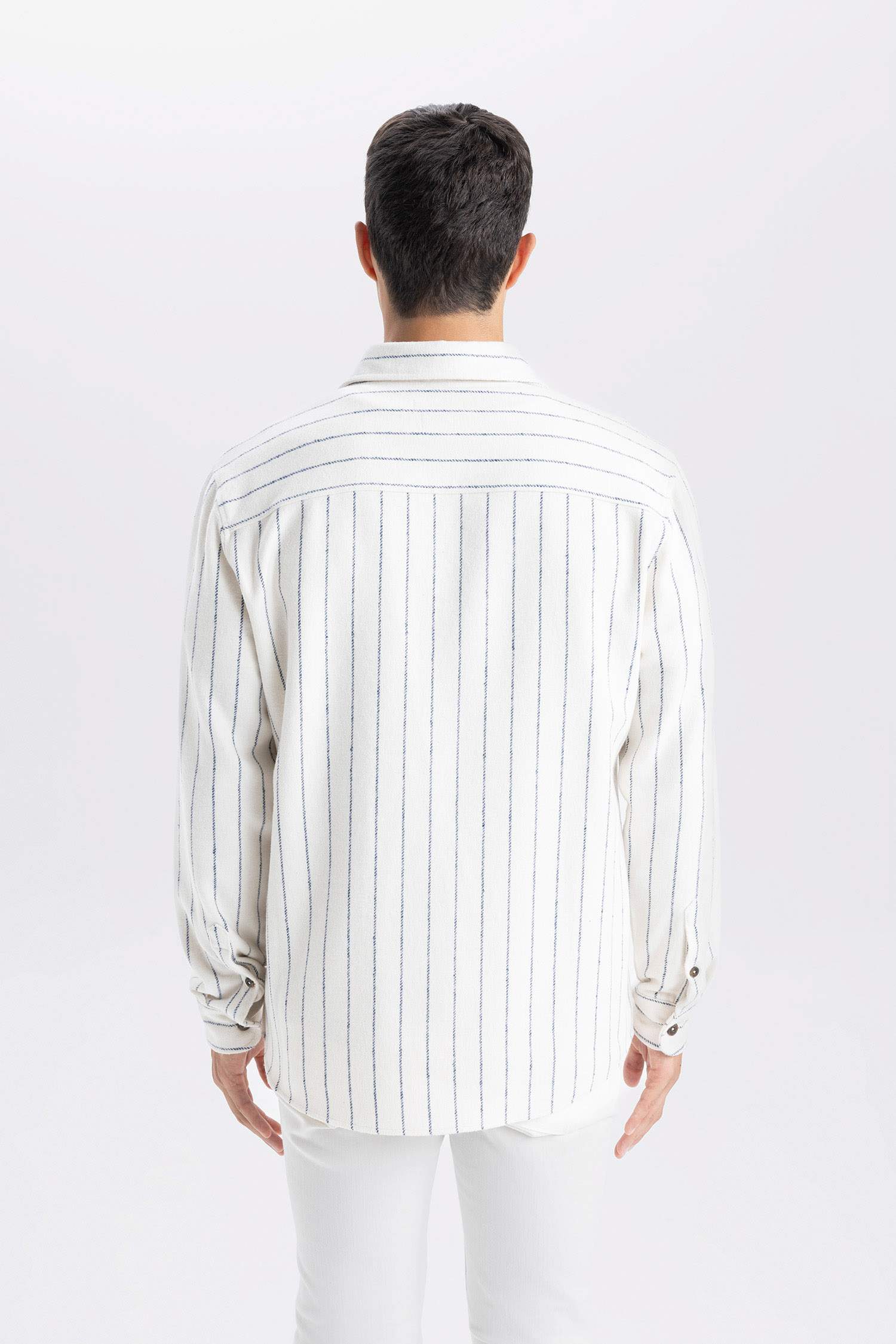 Regular Fit Polo Yaka Çizgili Oduncu Uzun Kollu Gömlek