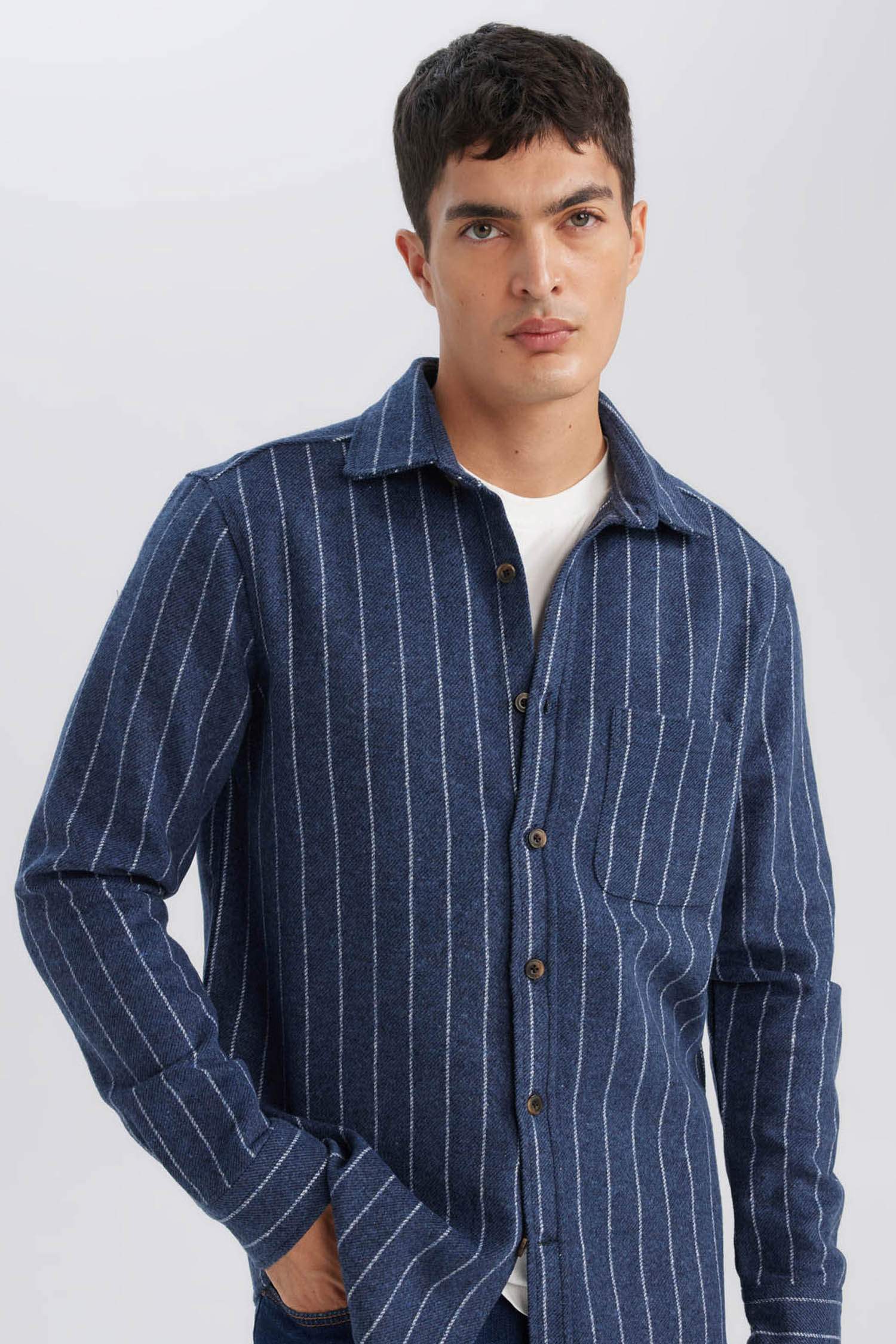 Regular Fit Polo Yaka Çizgili Oduncu Uzun Kollu Gömlek