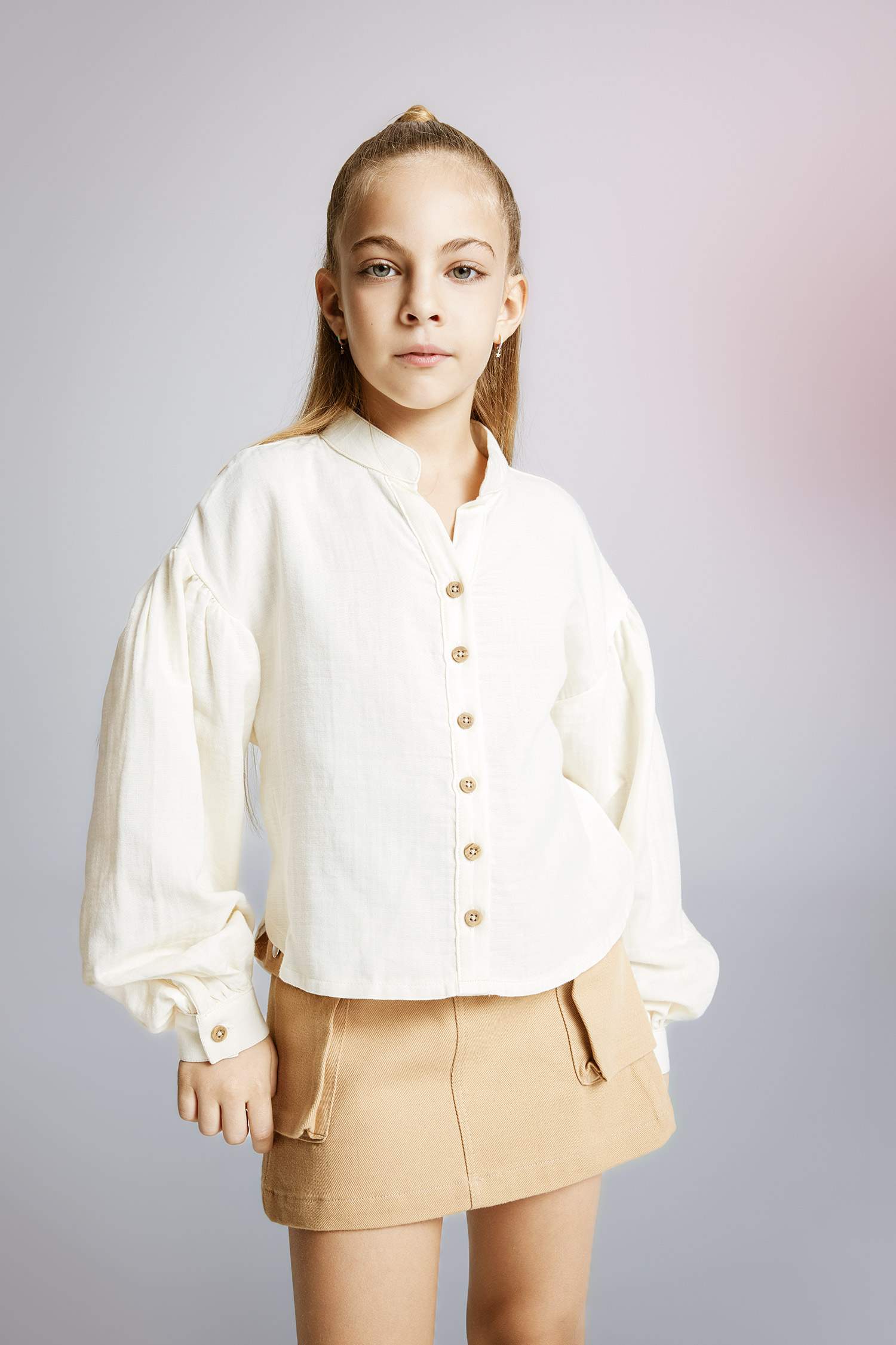 Рубашка свободного кроя с длинным рукавом для девочек