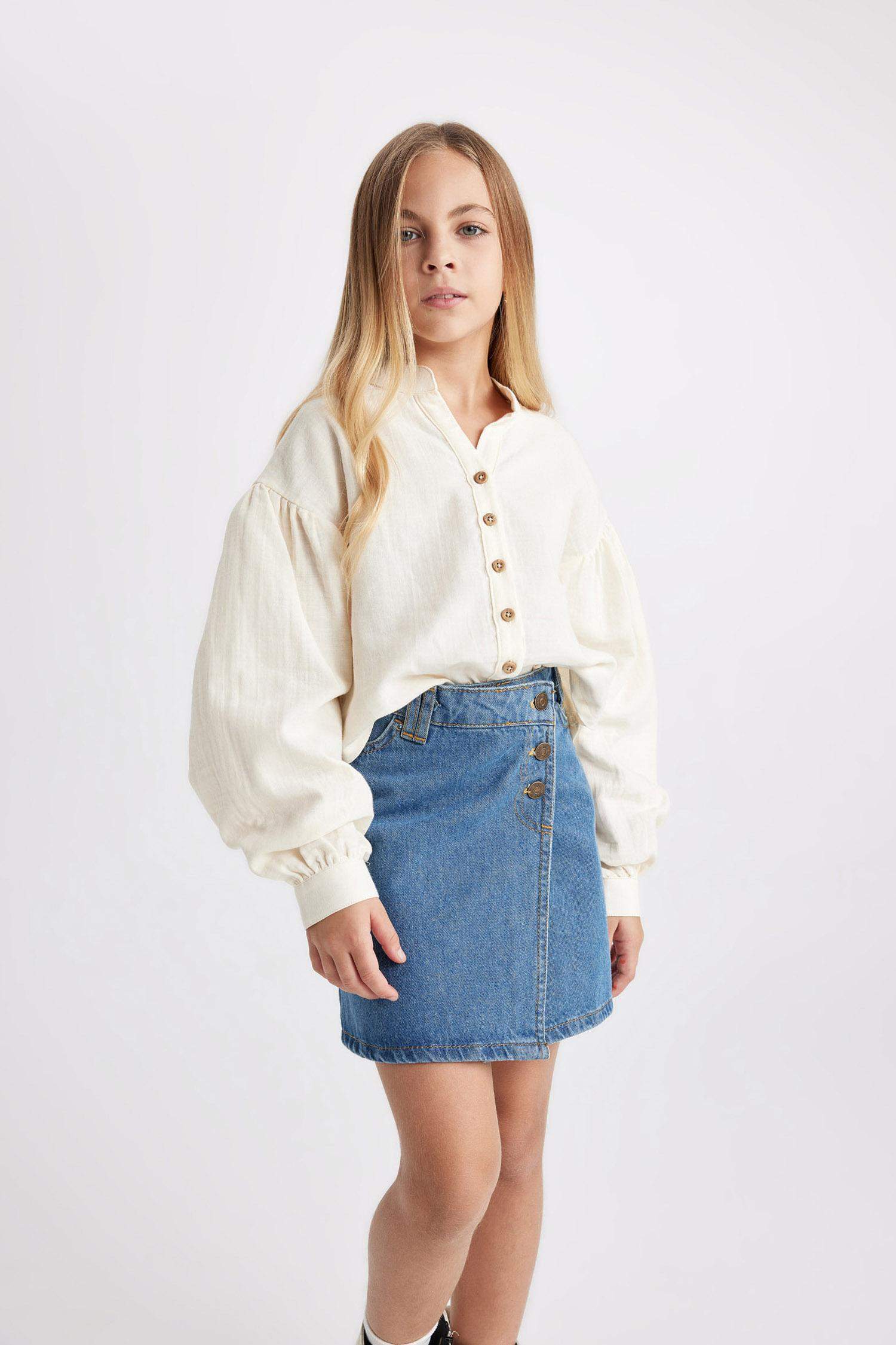 Рубашка свободного кроя с длинным рукавом для девочек