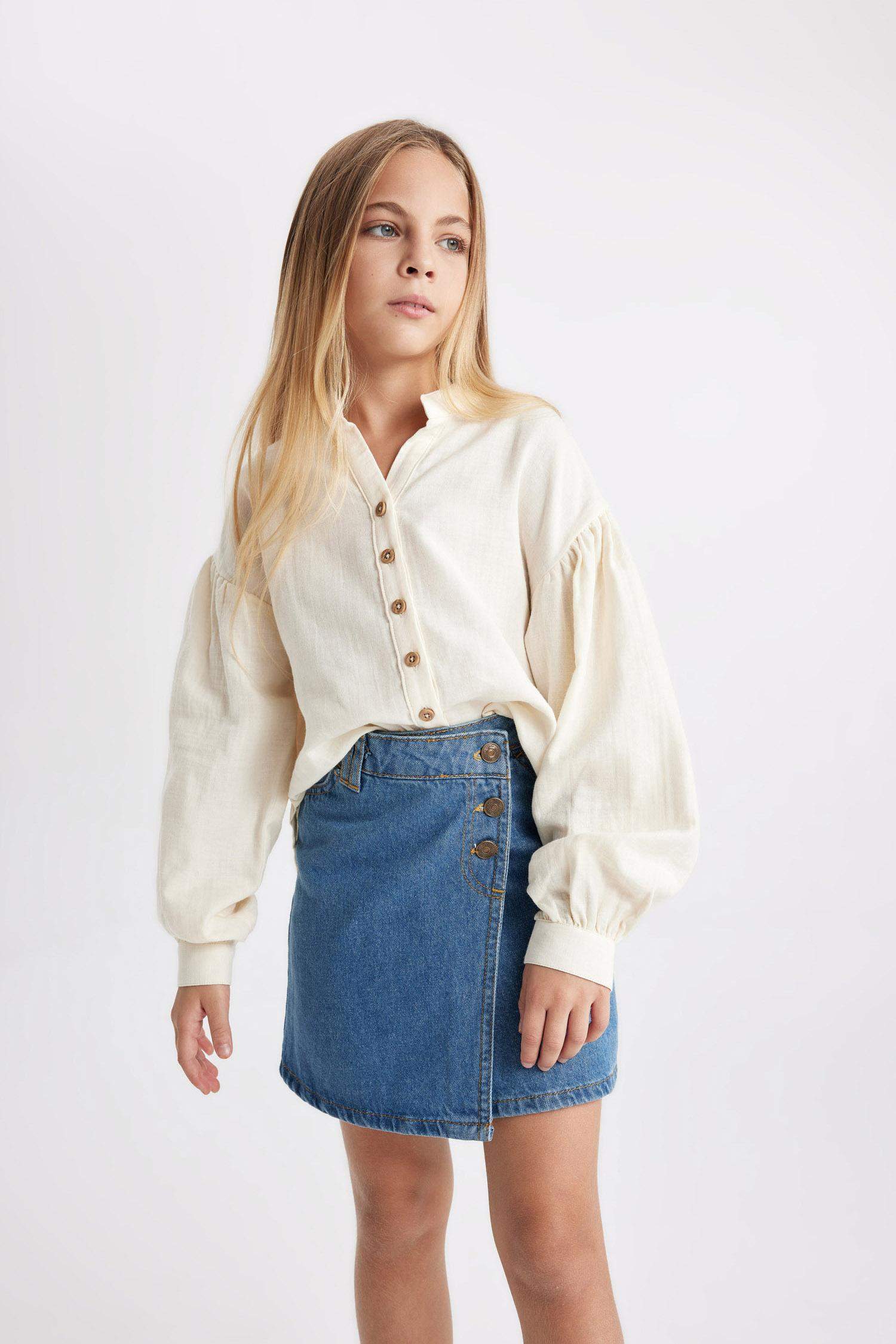 Рубашка свободного кроя с длинным рукавом для девочек