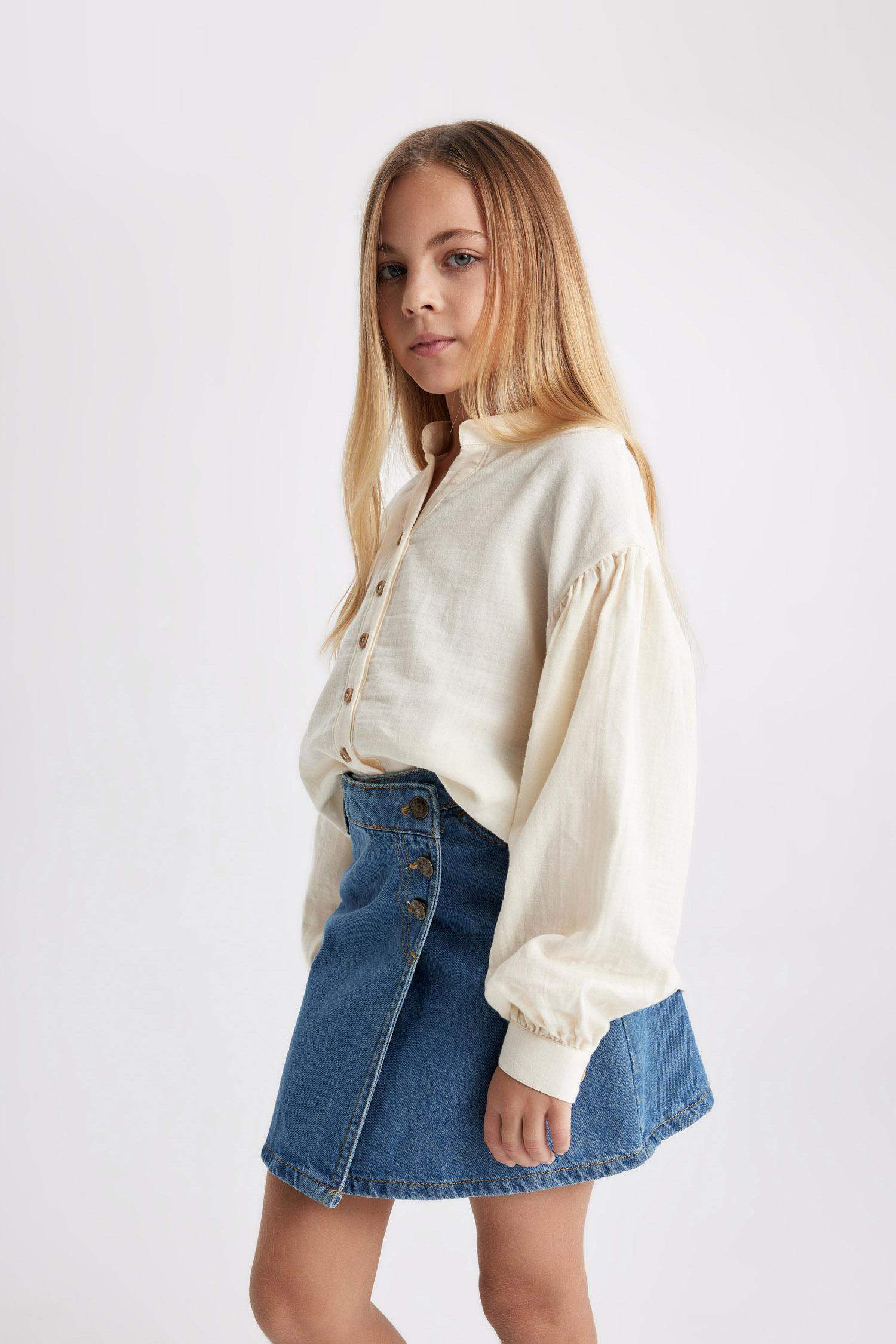 Рубашка свободного кроя с длинным рукавом для девочек