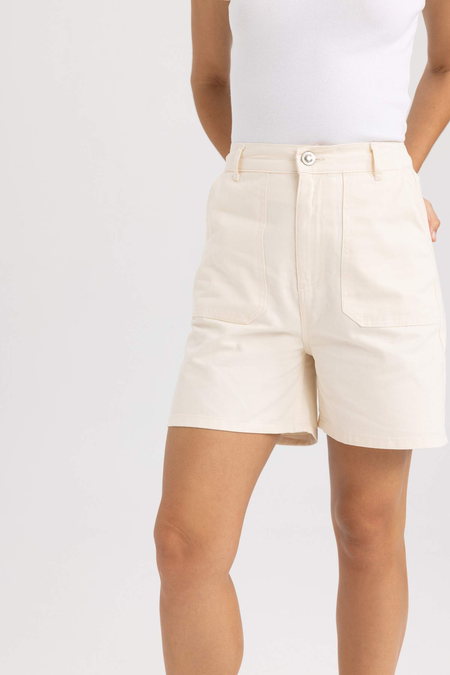 Gabardine High Waist Double Hem Shorts