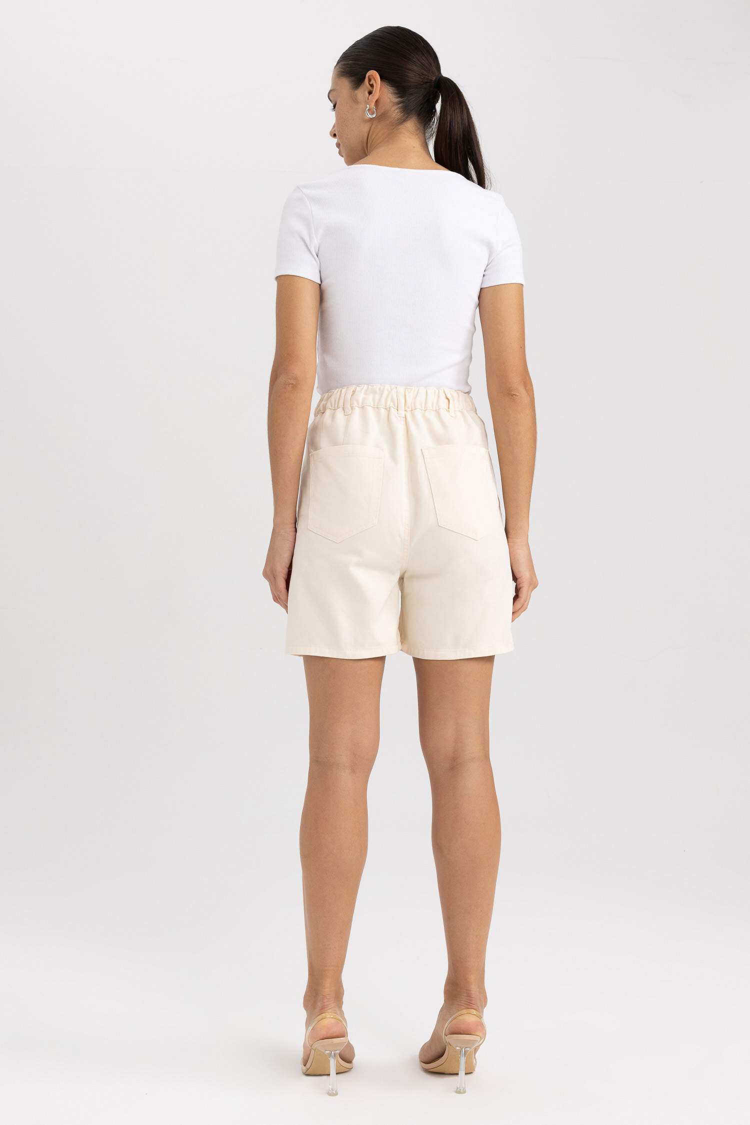 Gabardine High Waist Double Hem Shorts