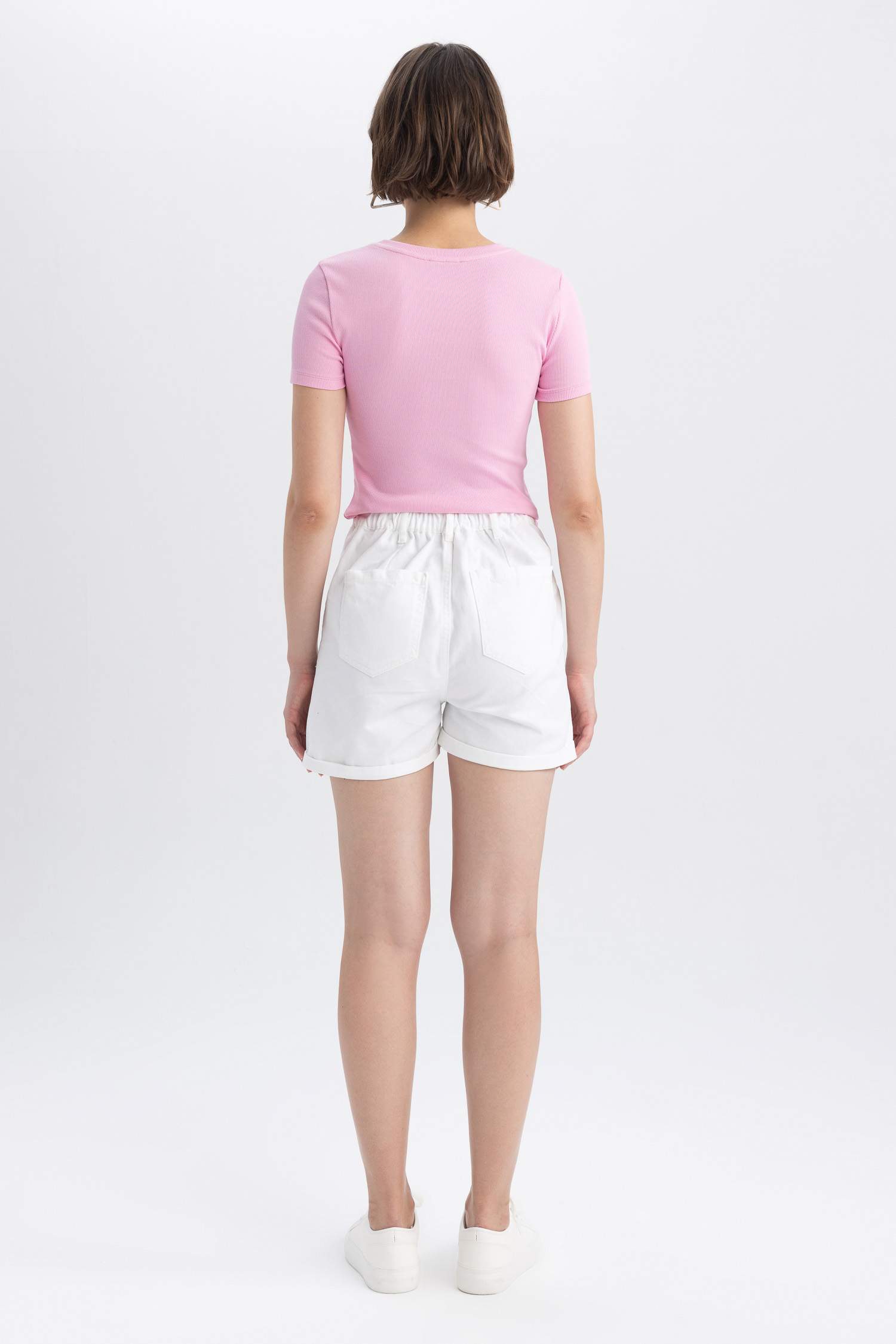 Gabardine High Waist Double Hem Shorts