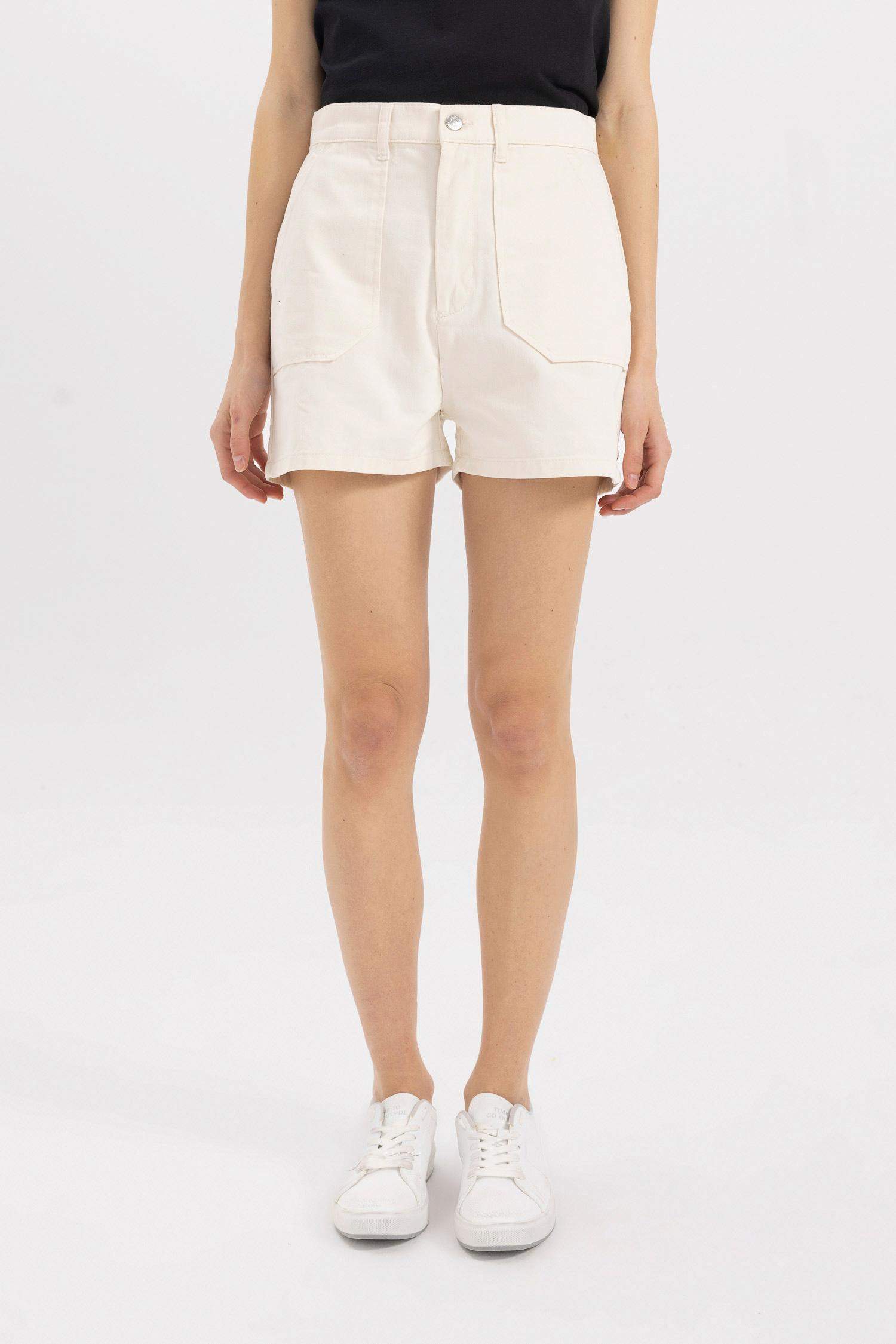 Gabardine High Waist Double Hem Shorts