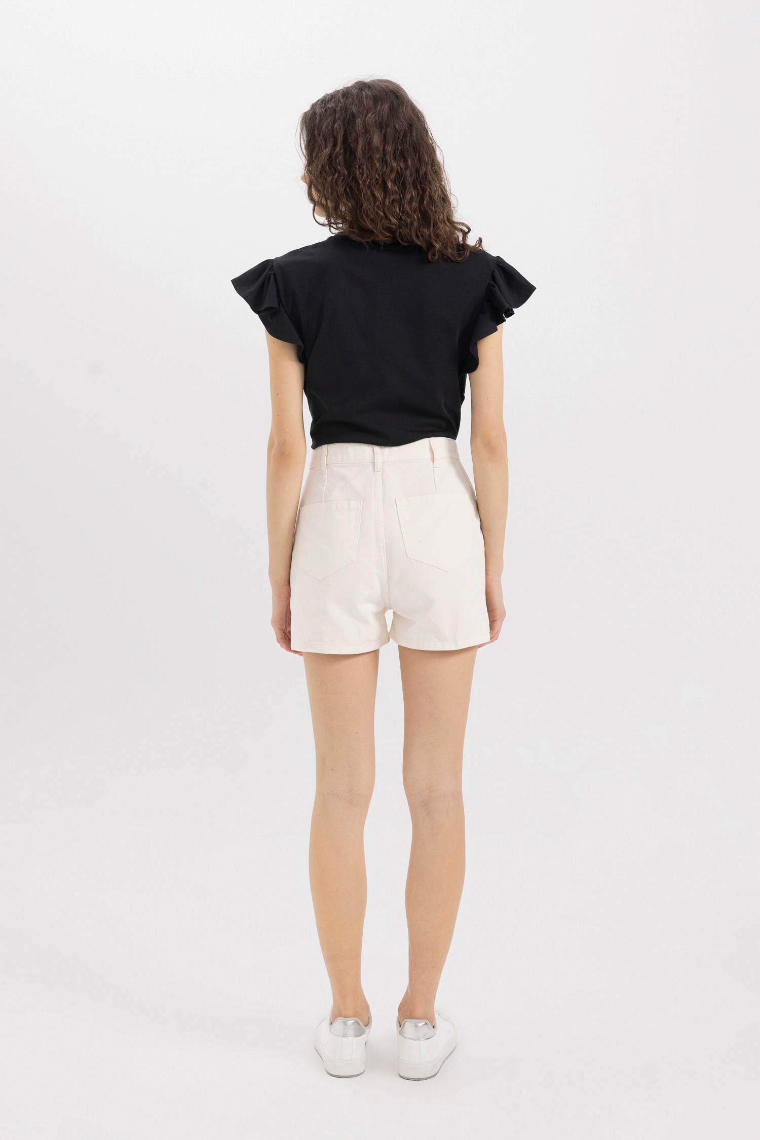 Gabardine High Waist Double Hem Shorts