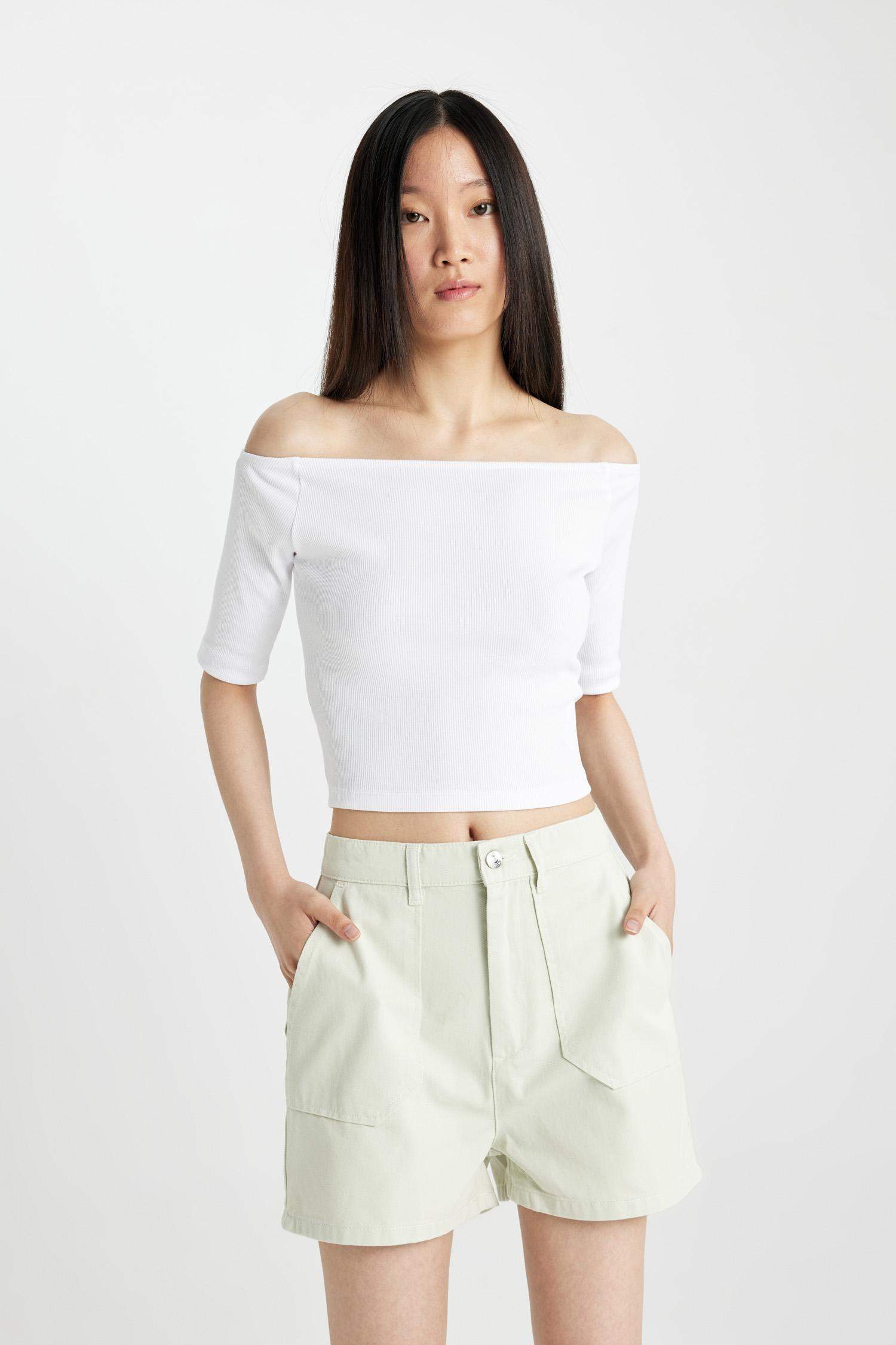 شورت جيردين بخصر عالي وخافة مزدوجة