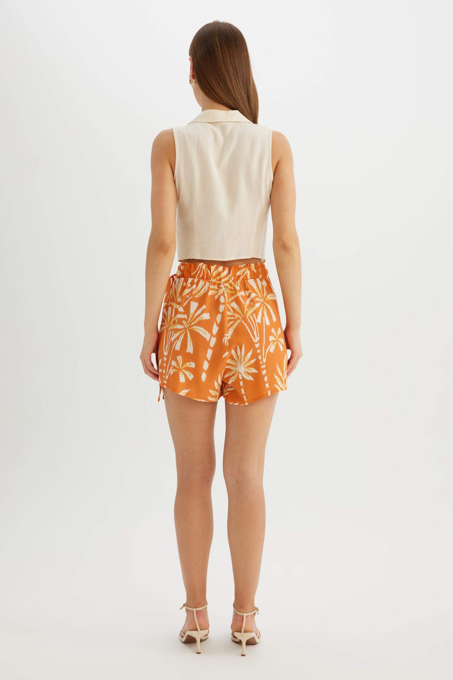 Yüksek Bel Desenli Geniş Paça Viskon Şort Etek