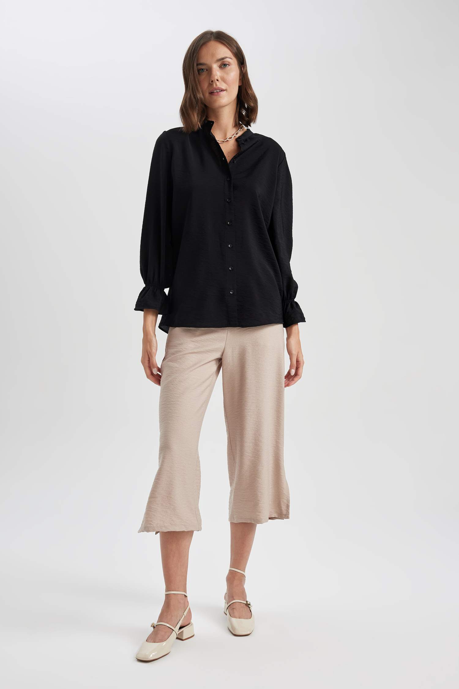 Linen Look High Waist Wide Leg Capri