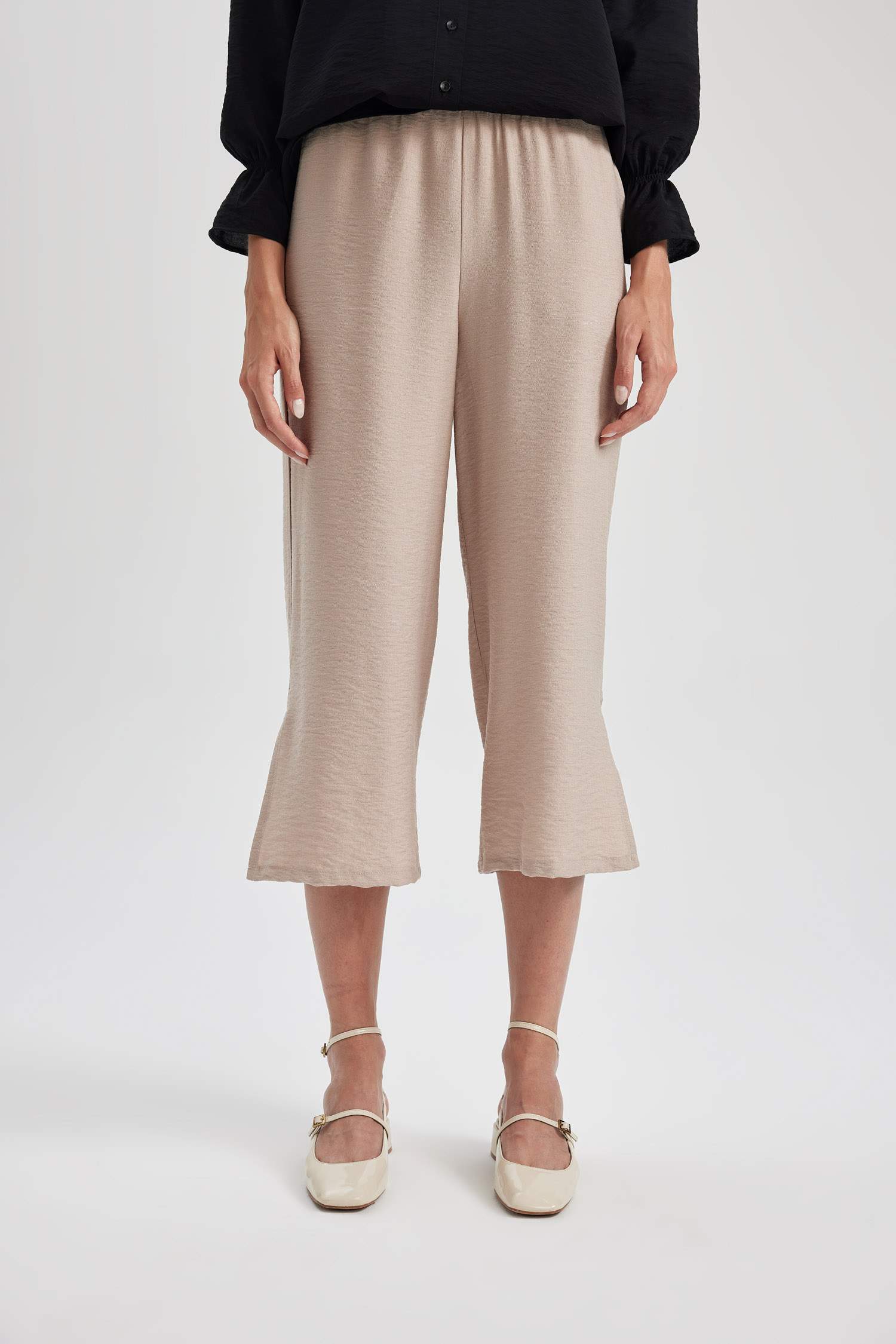 Linen Look High Waist Wide Leg Capri