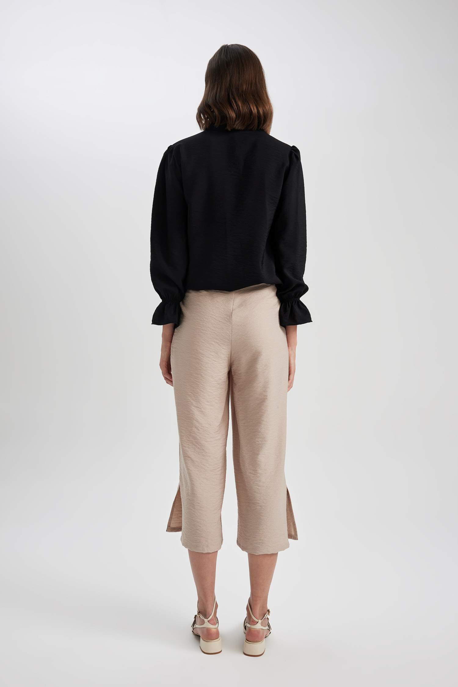 Linen Look High Waist Wide Leg Capri