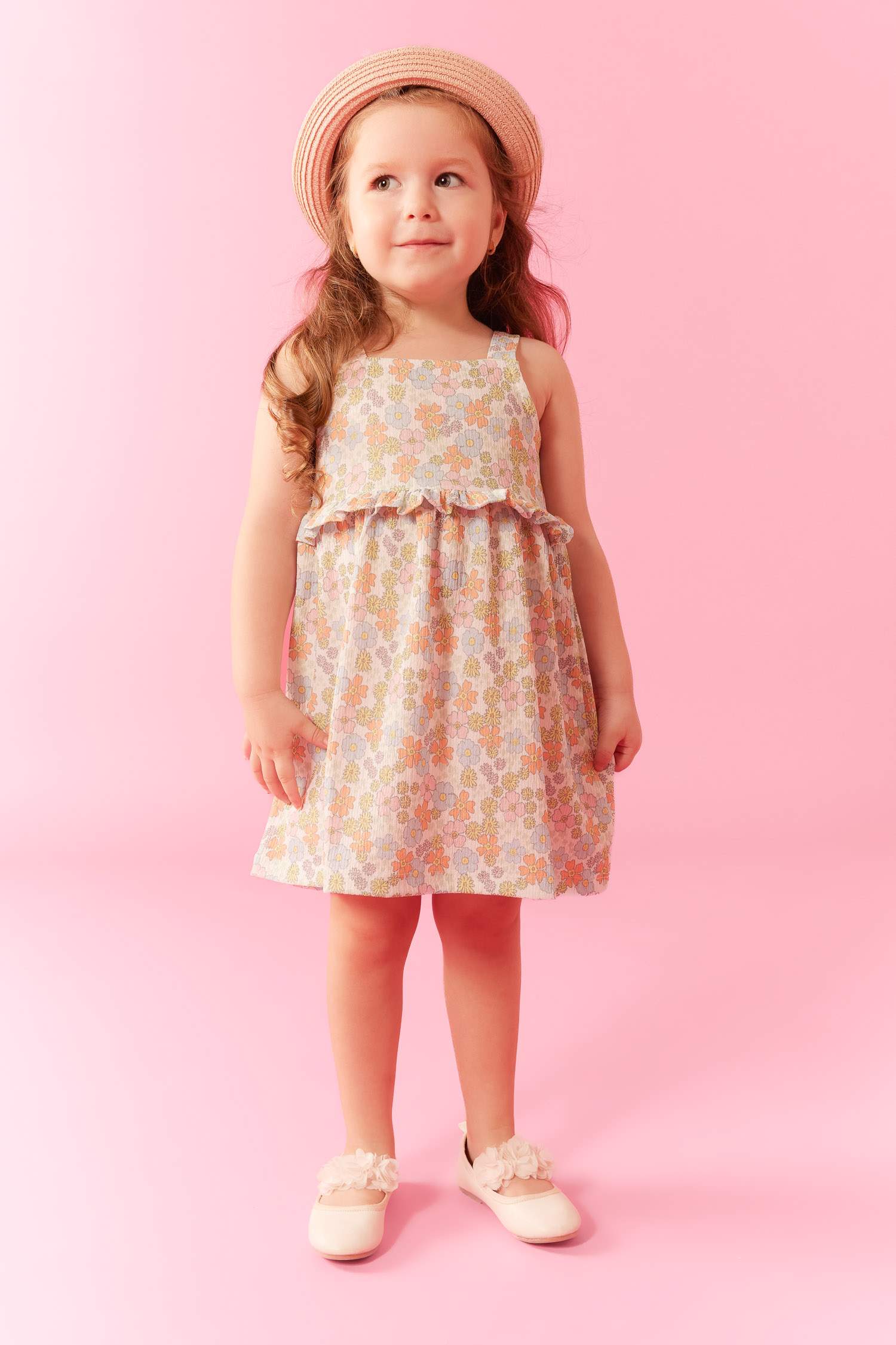 Kız Bebek Çiçekli Askılı Elbise