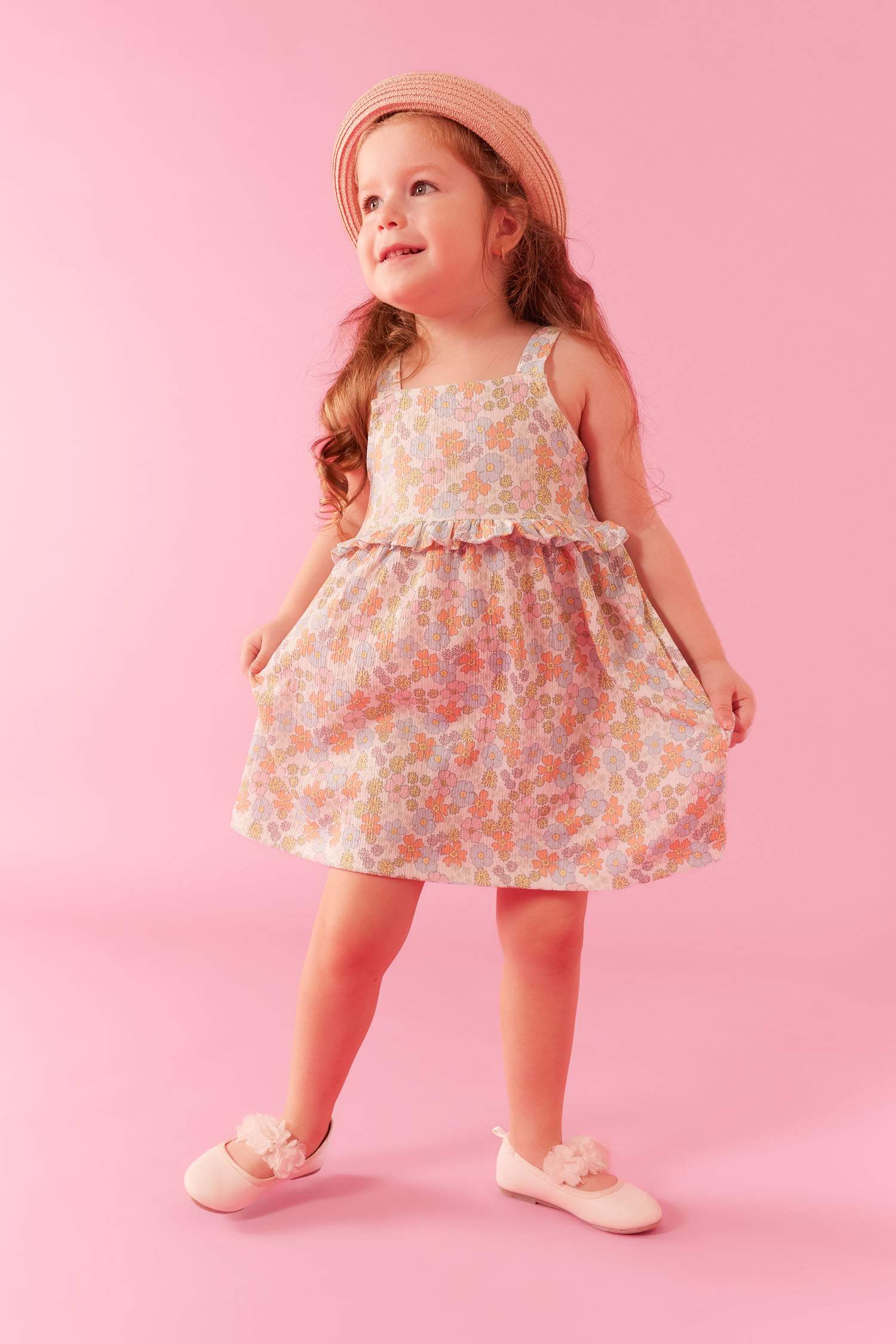 Kız Bebek Çiçekli Askılı Elbise