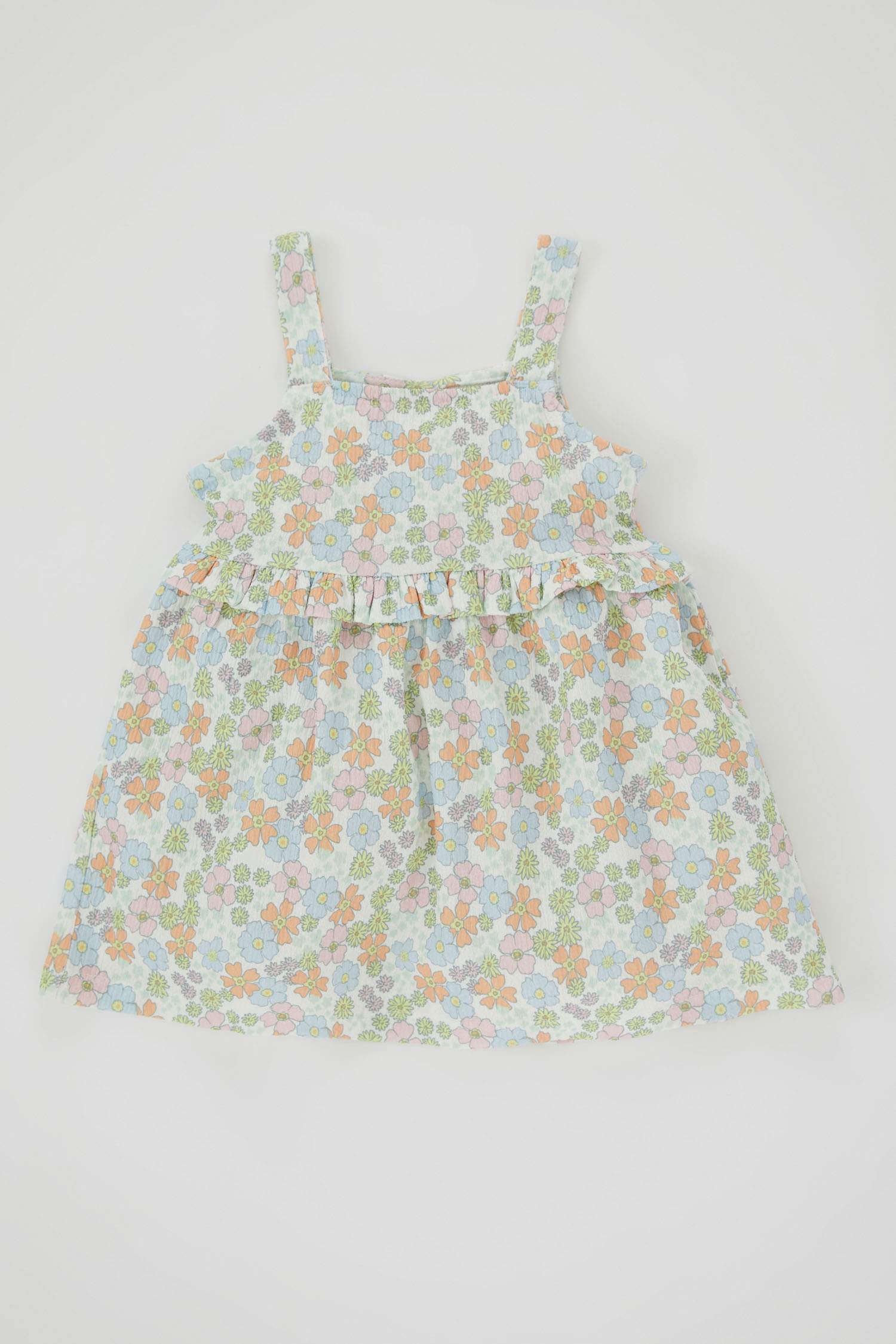 Kız Bebek Çiçekli Askılı Elbise