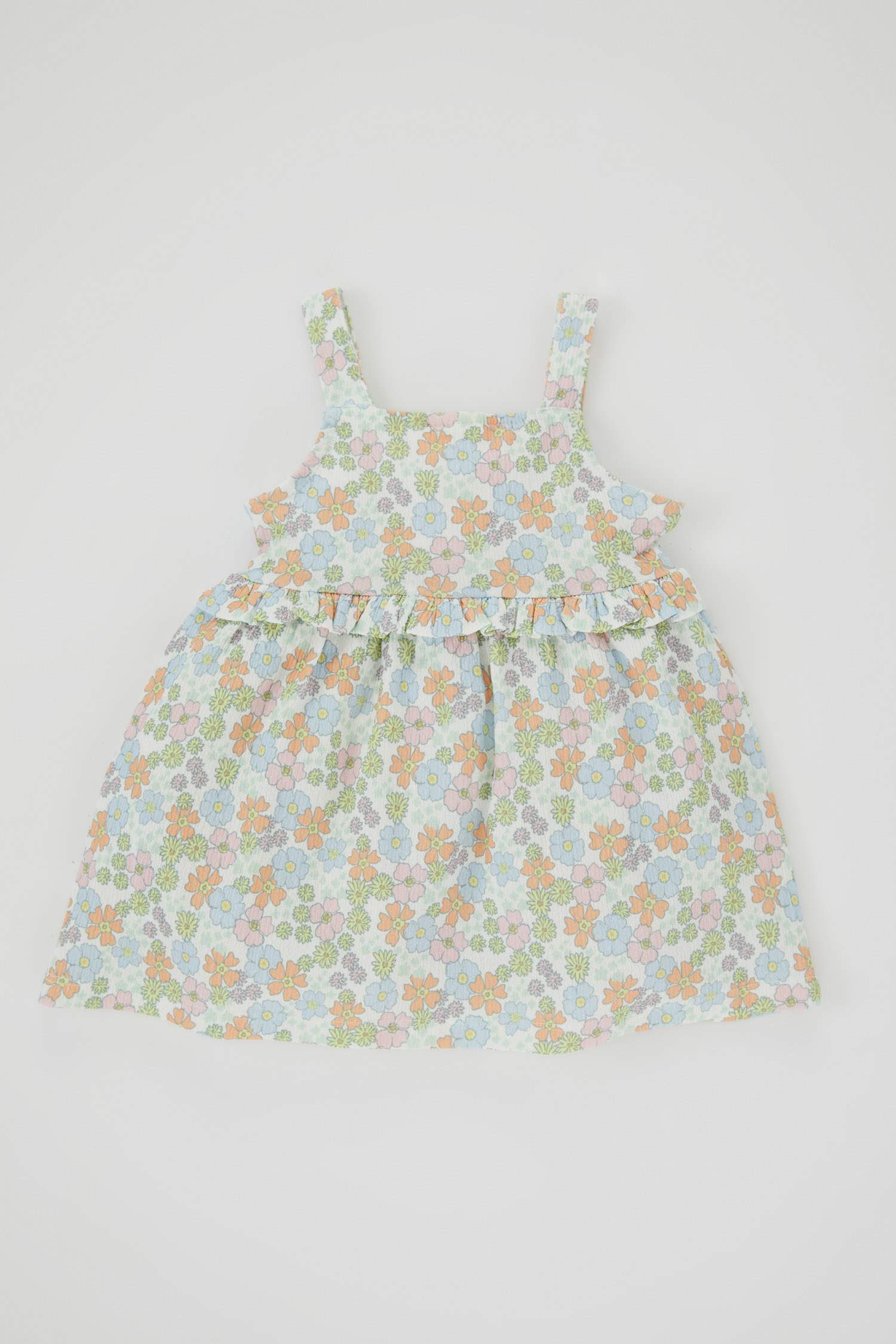 Kız Bebek Çiçekli Askılı Elbise