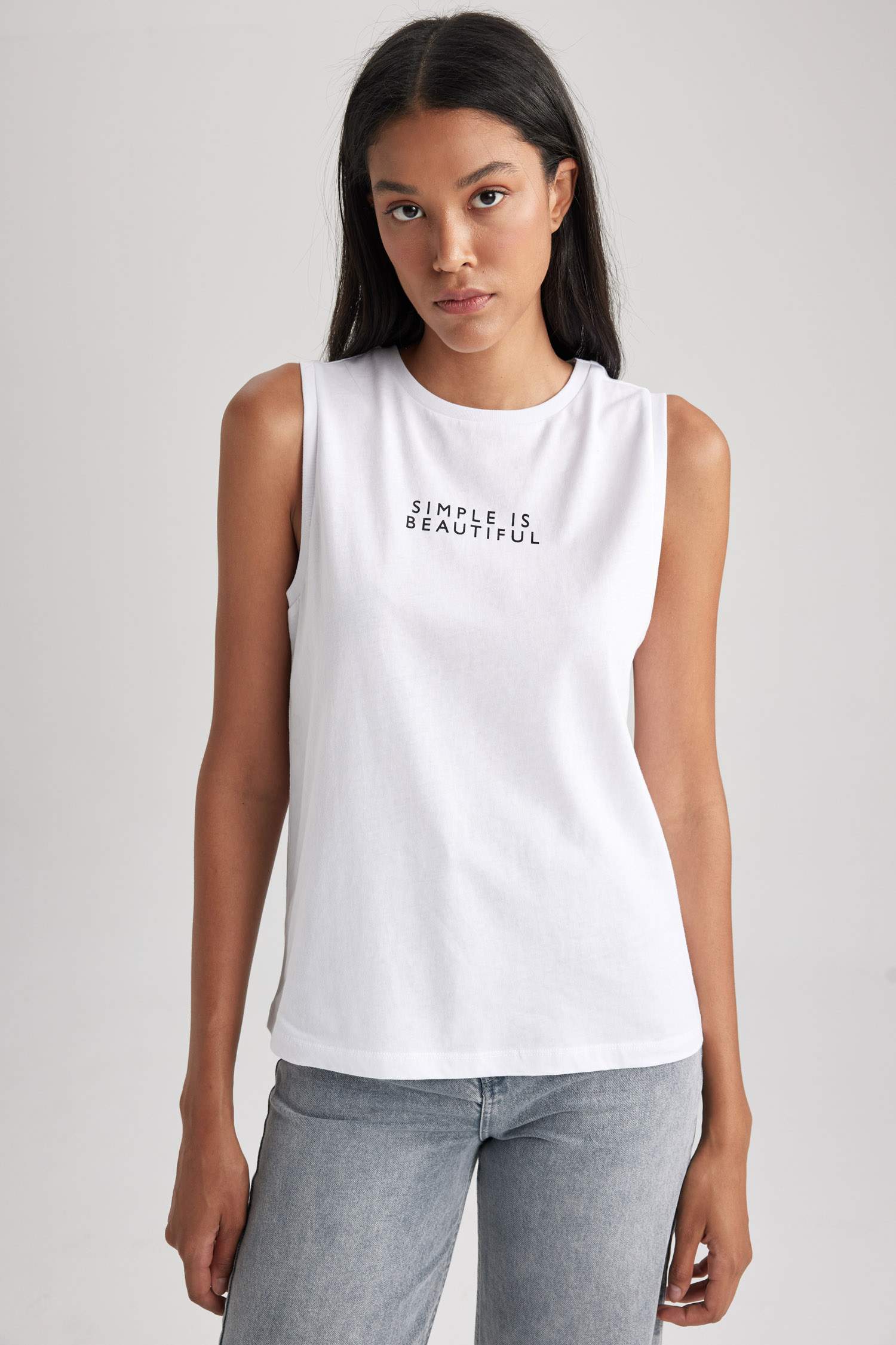 Regular Fit Baskılı Bisiklet Yaka Penye Atlet