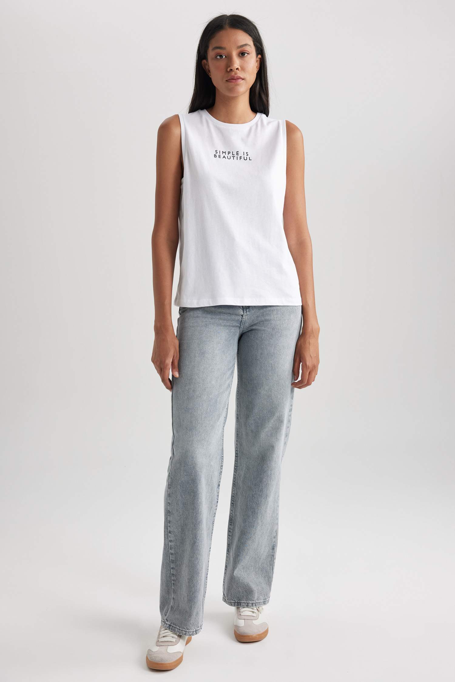 Regular Fit Baskılı Bisiklet Yaka Penye Atlet