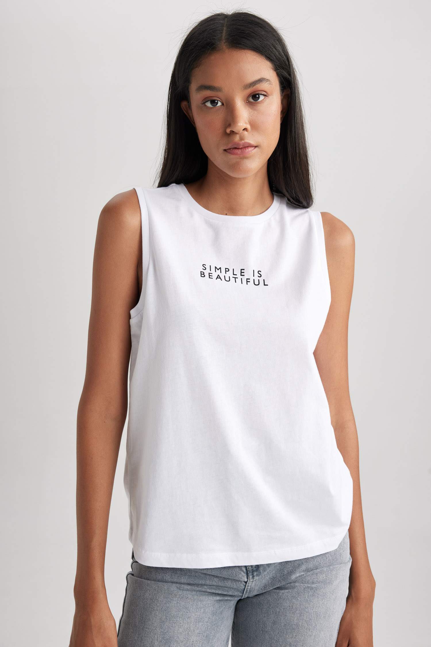 Regular Fit Baskılı Bisiklet Yaka Penye Atlet