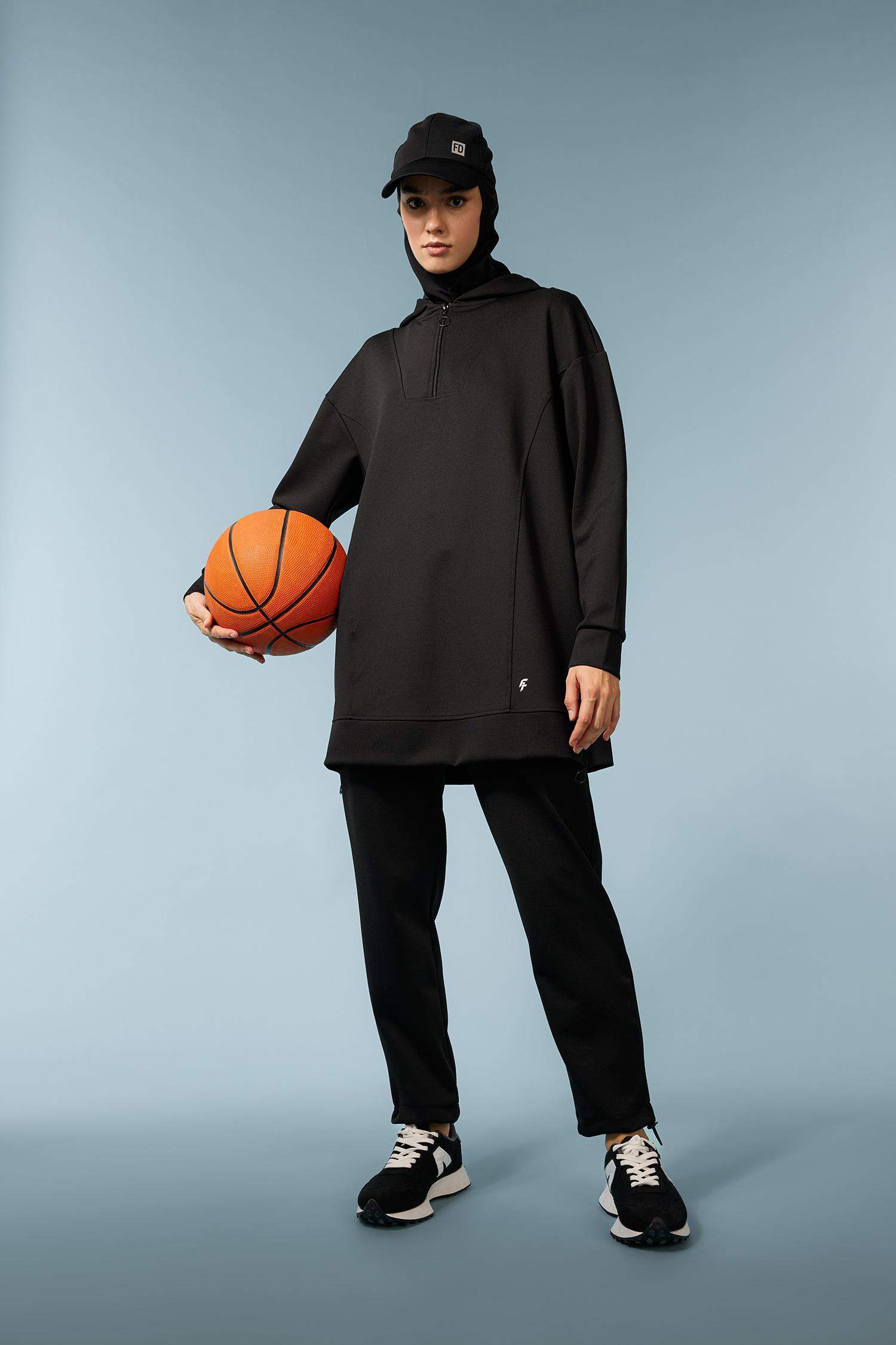 Long Fit Kapüşonlu Skuba Dalgıç Sporcu Sweatshirt