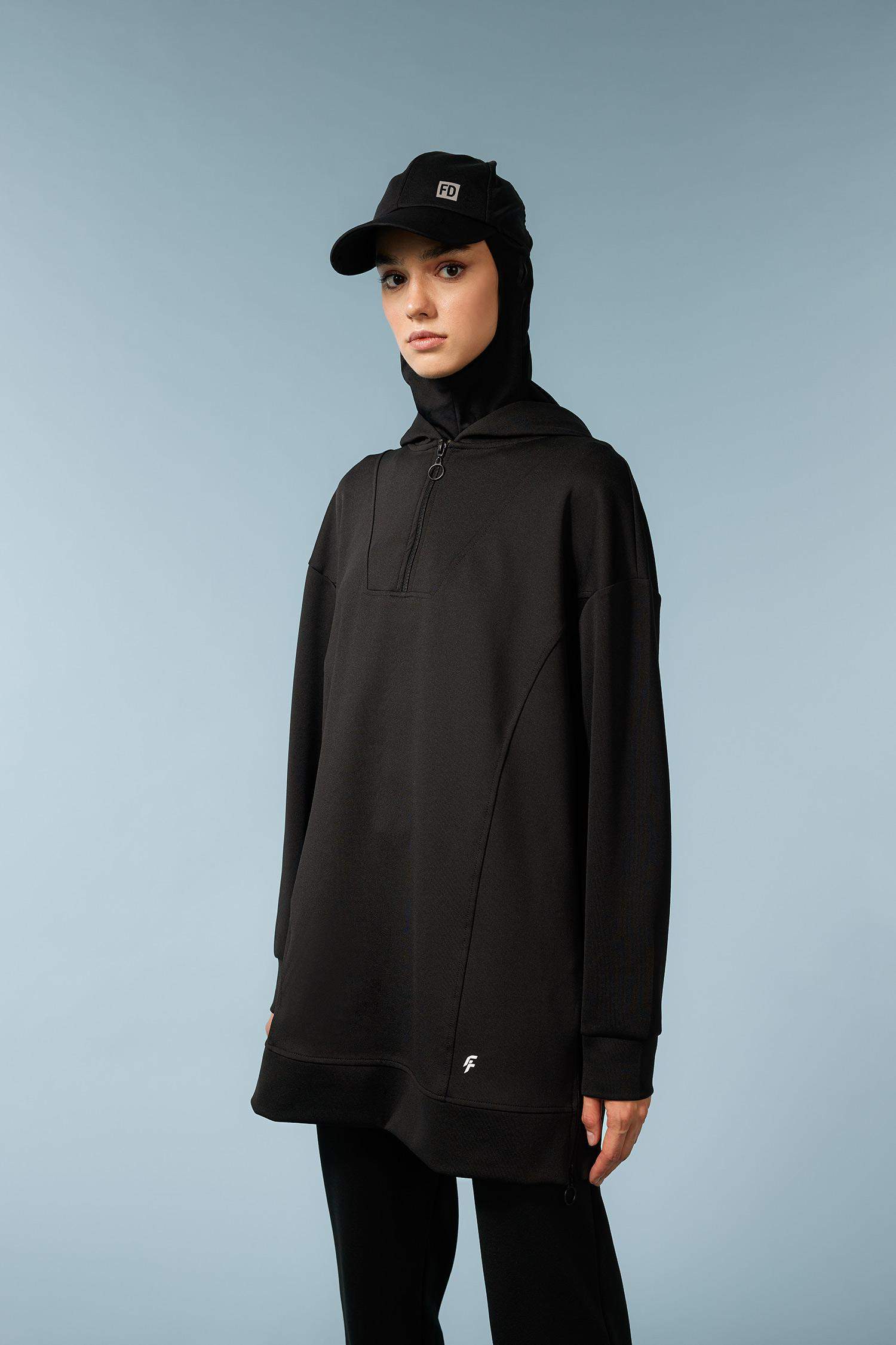 Long Fit Kapüşonlu Skuba Dalgıç Sporcu Sweatshirt