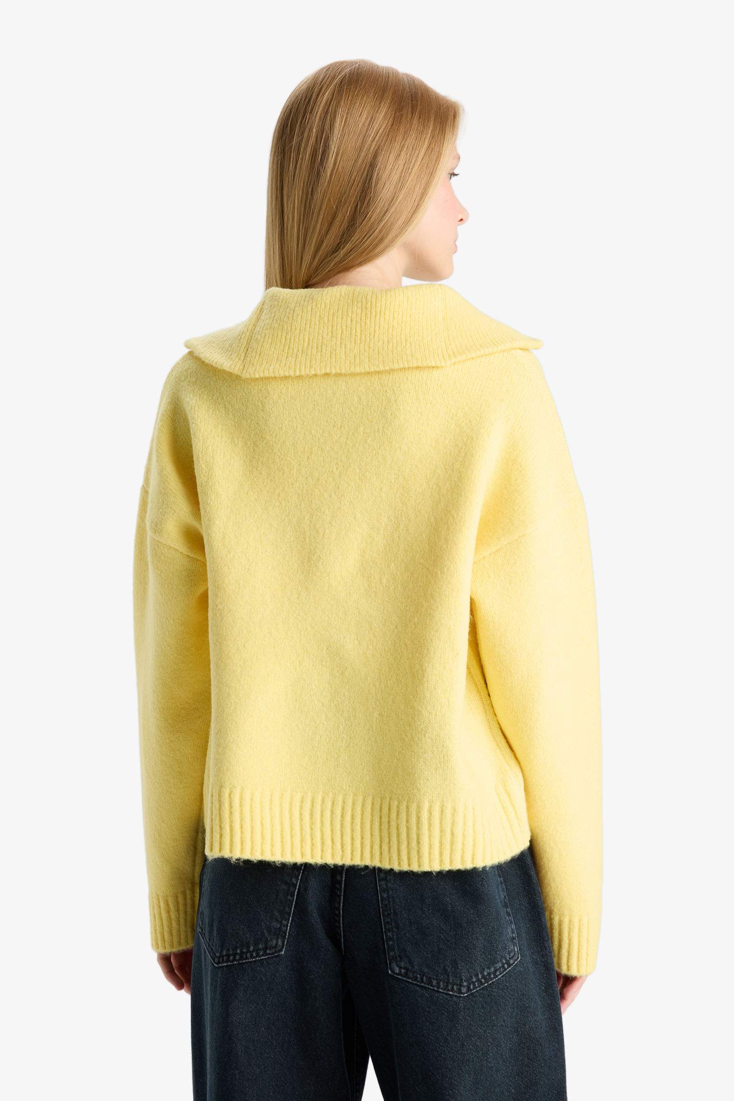 Oversize Fit Zippered Polo Collar Pullover