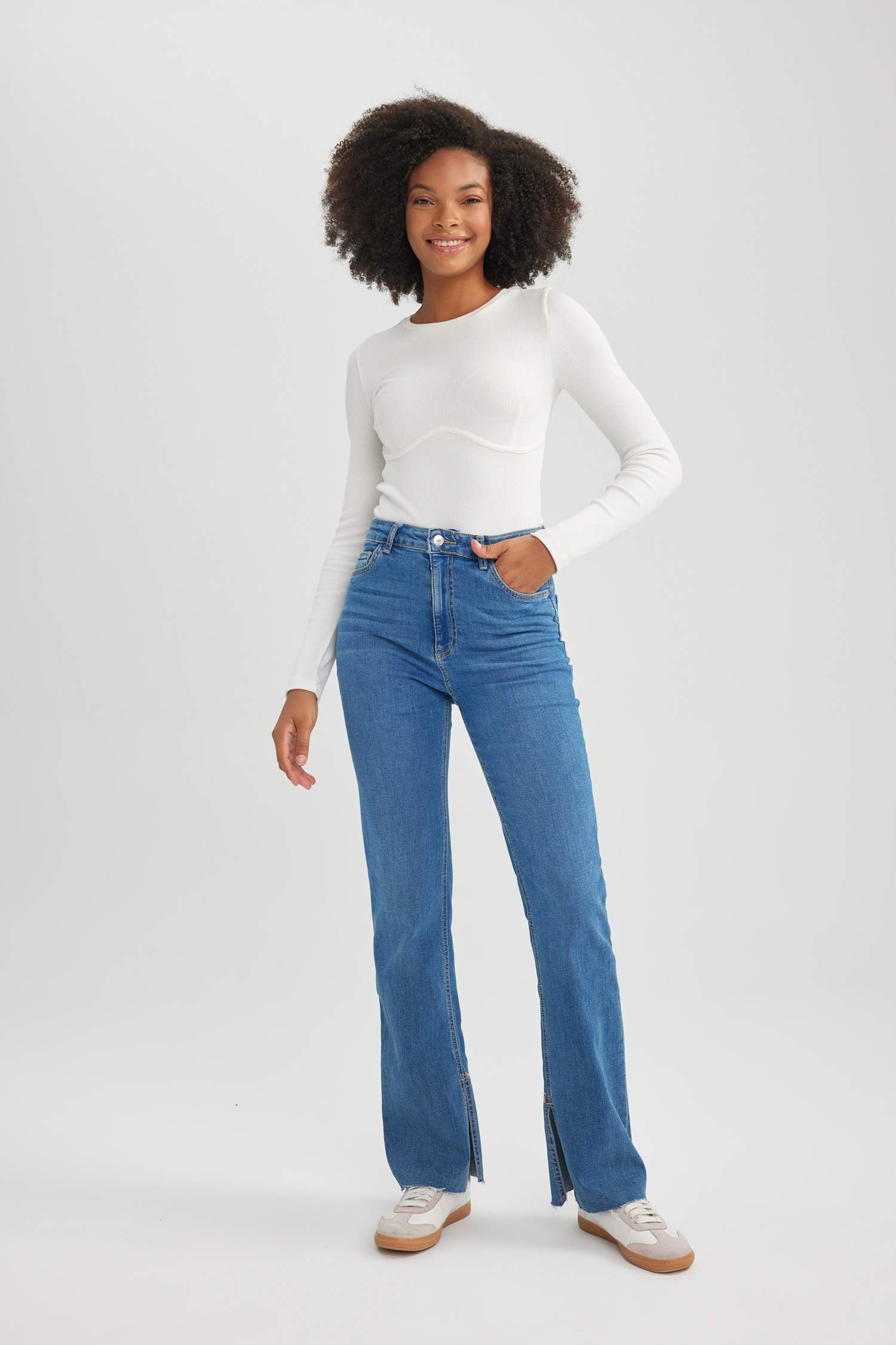 Slim Flare Fit High Waist Straight Flare Leg Long Jeans