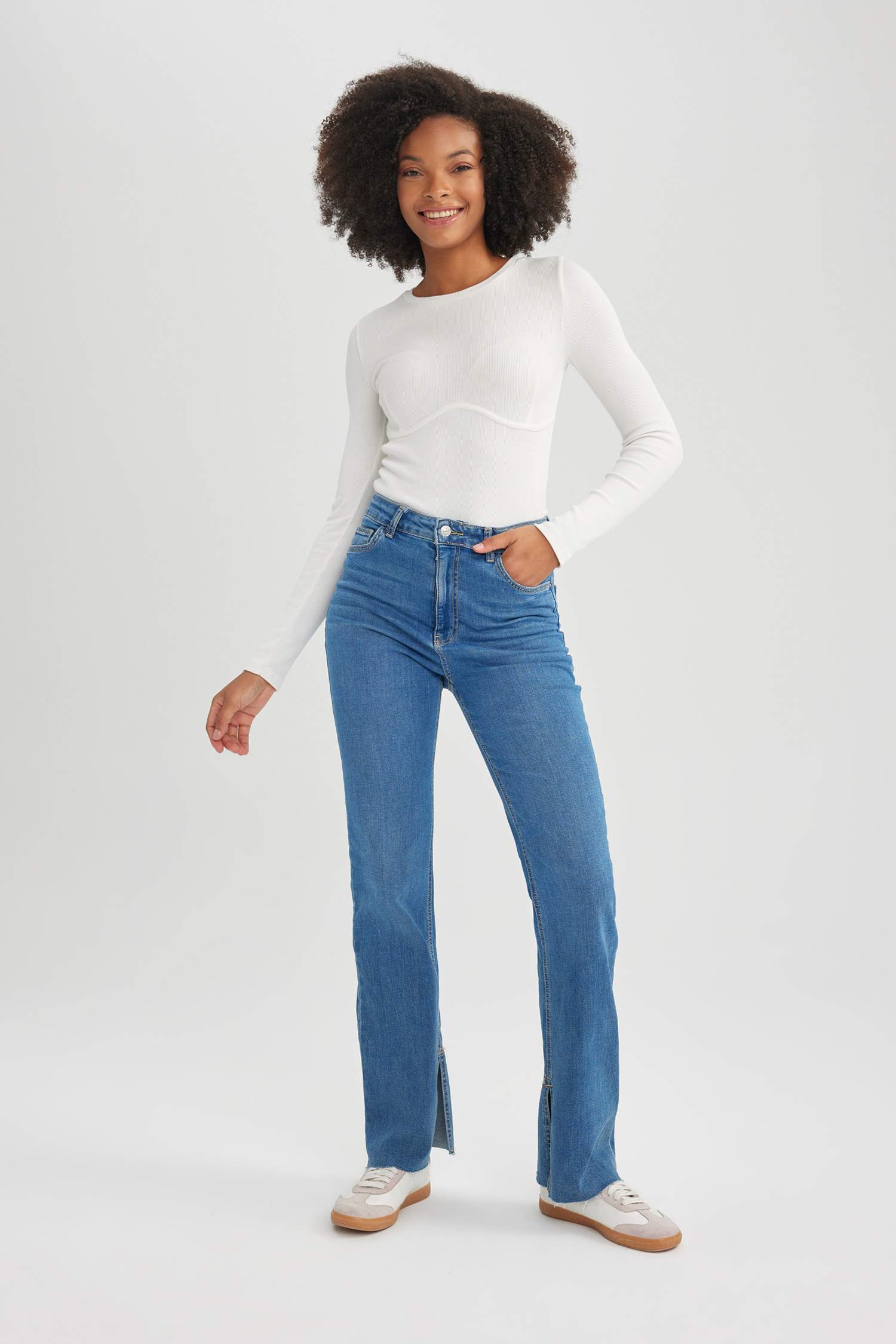 Slim Flare Fit High Waist Straight Flare Leg Long Jeans