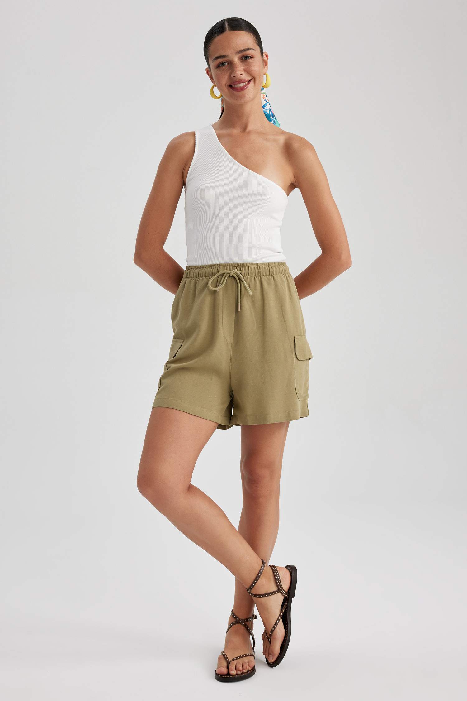 High Waist Linen Blend Shorts
