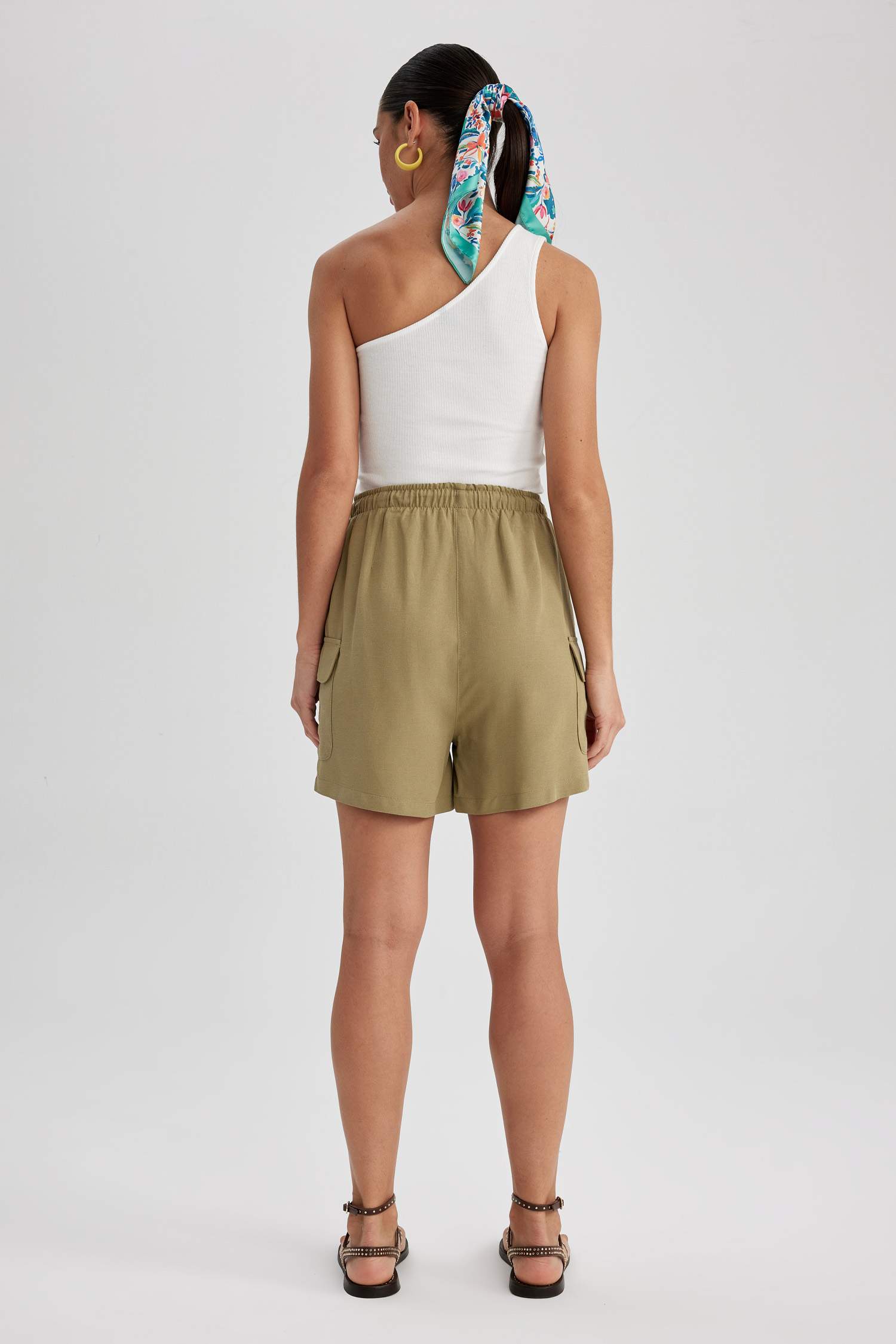 High Waist Linen Blend Shorts