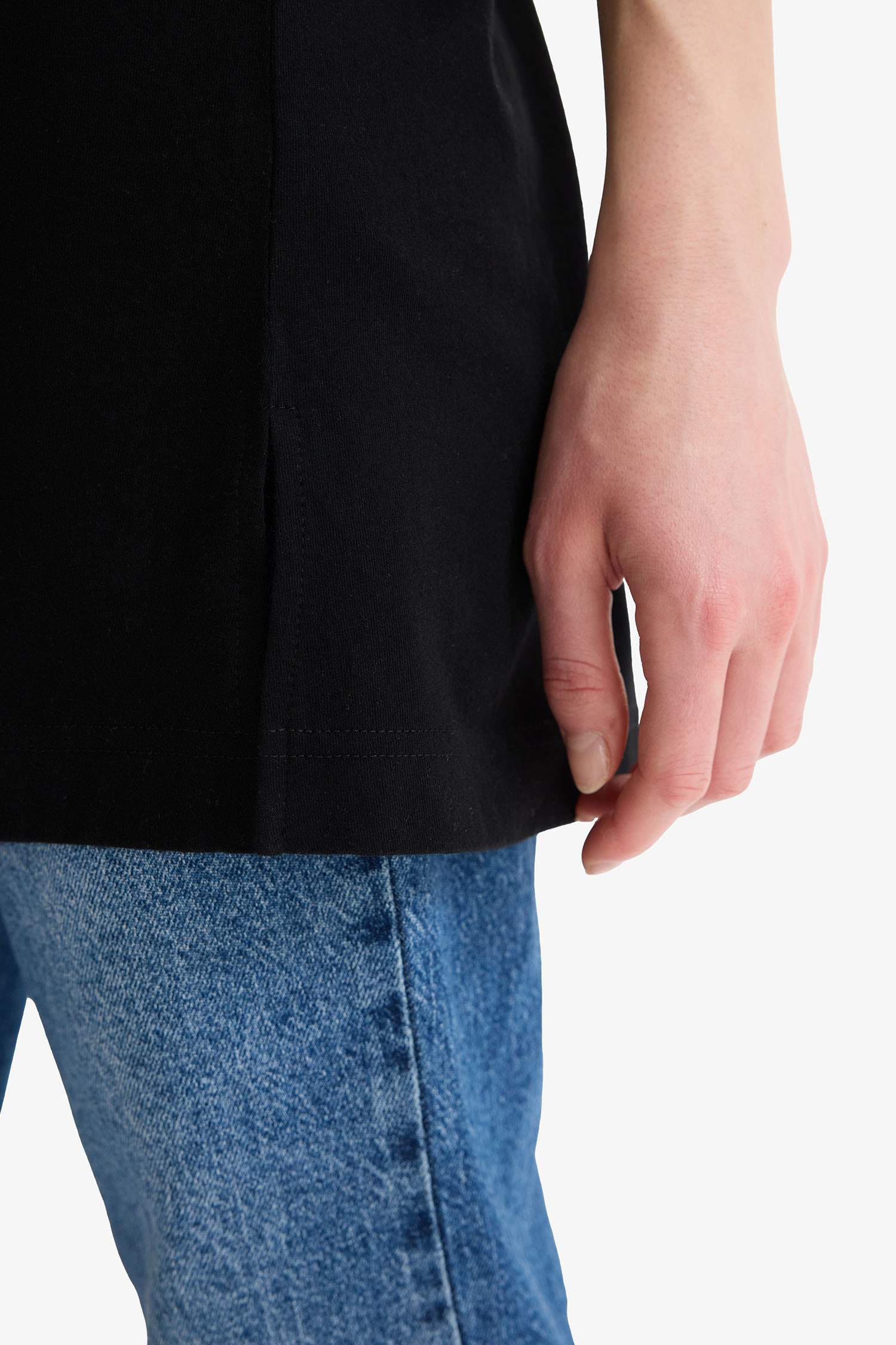 Regular Fit Bisiklet Yaka Basic Düz Kısa Kollu Siyah Tunik Tişört