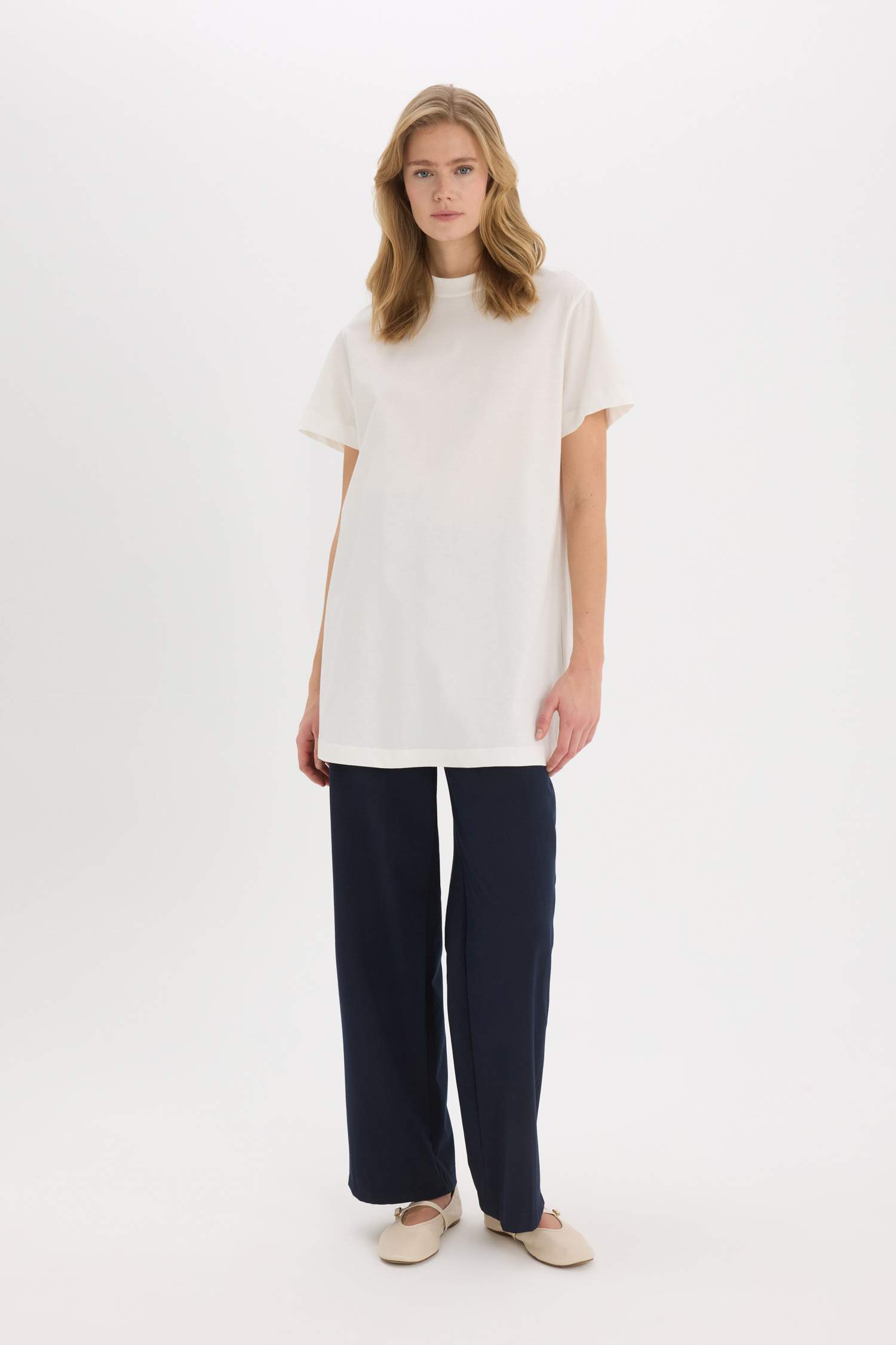 Regular Fit Bisiklet Yaka Basic Düz Kısa Kollu Tesettür Tişört Tunik