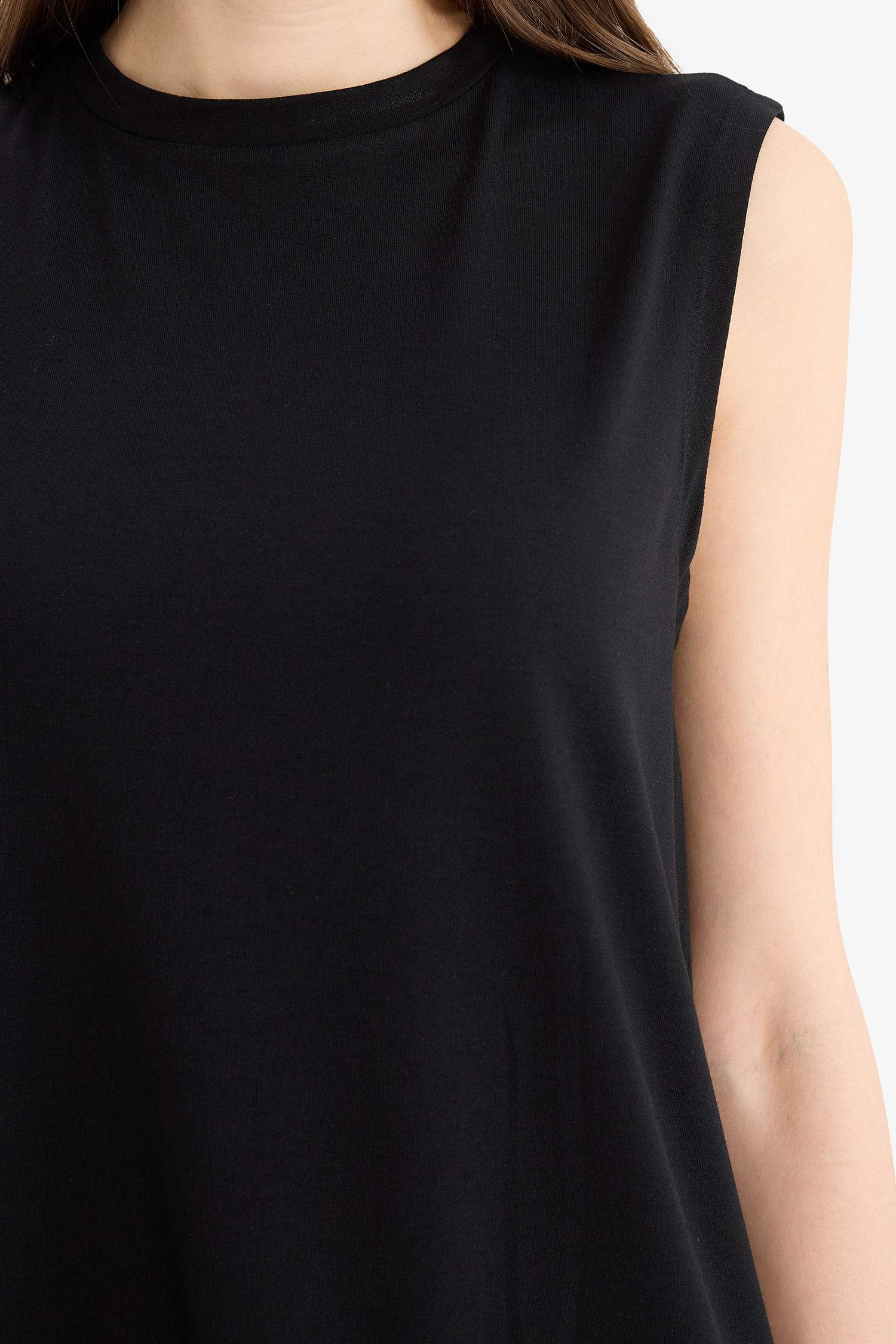 Regular Fit Bisiklet Yaka Basic Düz Kolsuz Tesettür Tişört Tunik