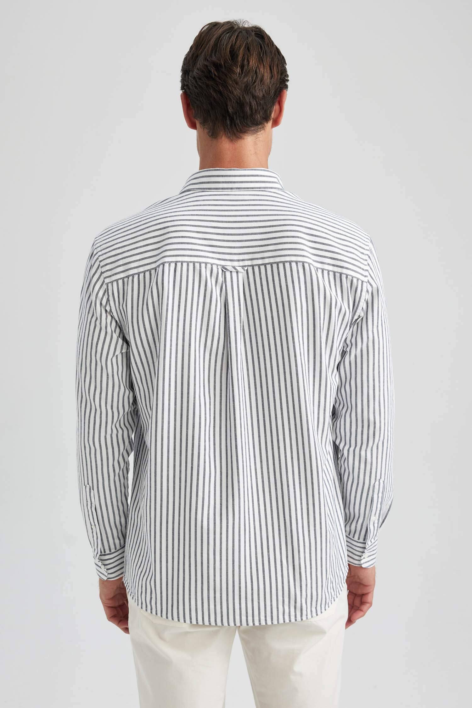 White MEN Relax Fit Striped Long Sleeve Shirt 2857871 | DeFacto