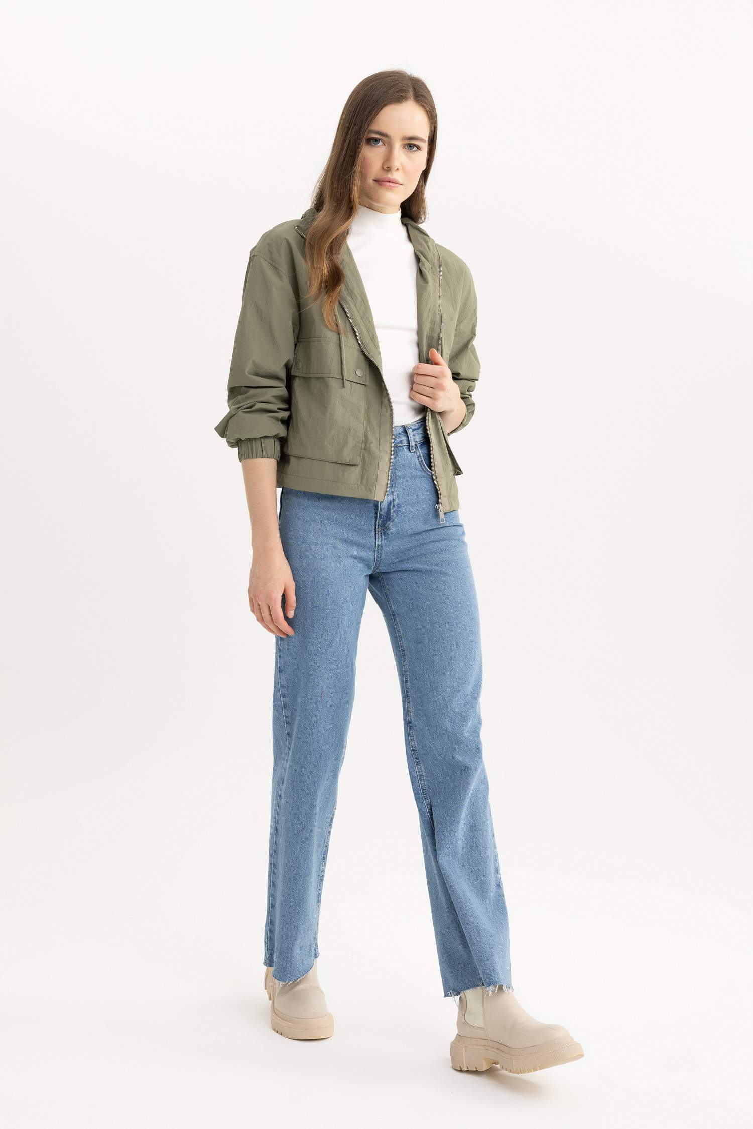 Relax Fit Hooded Zipper Waterproof Jacket