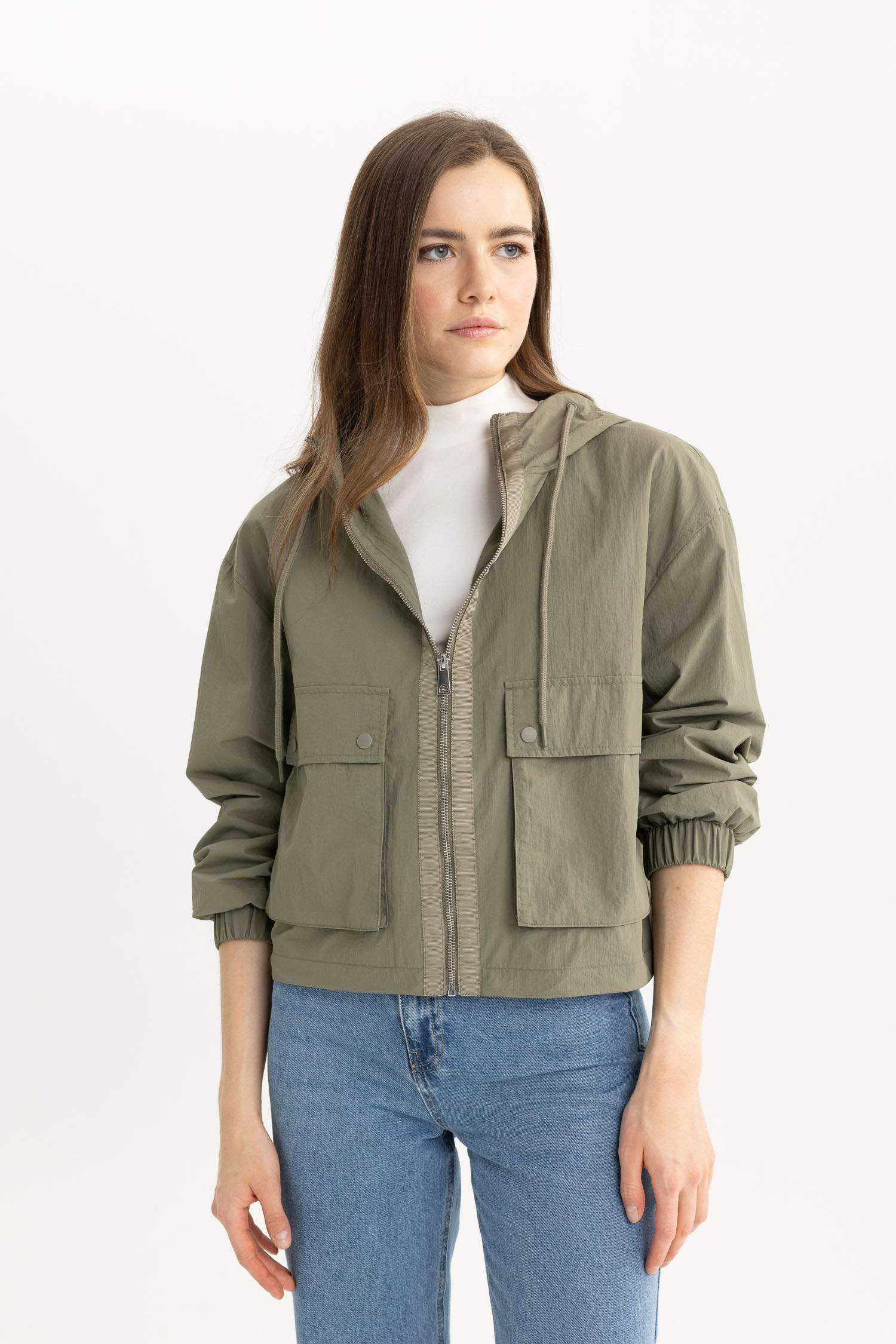 Relax Fit Hooded Zipper Waterproof Jacket