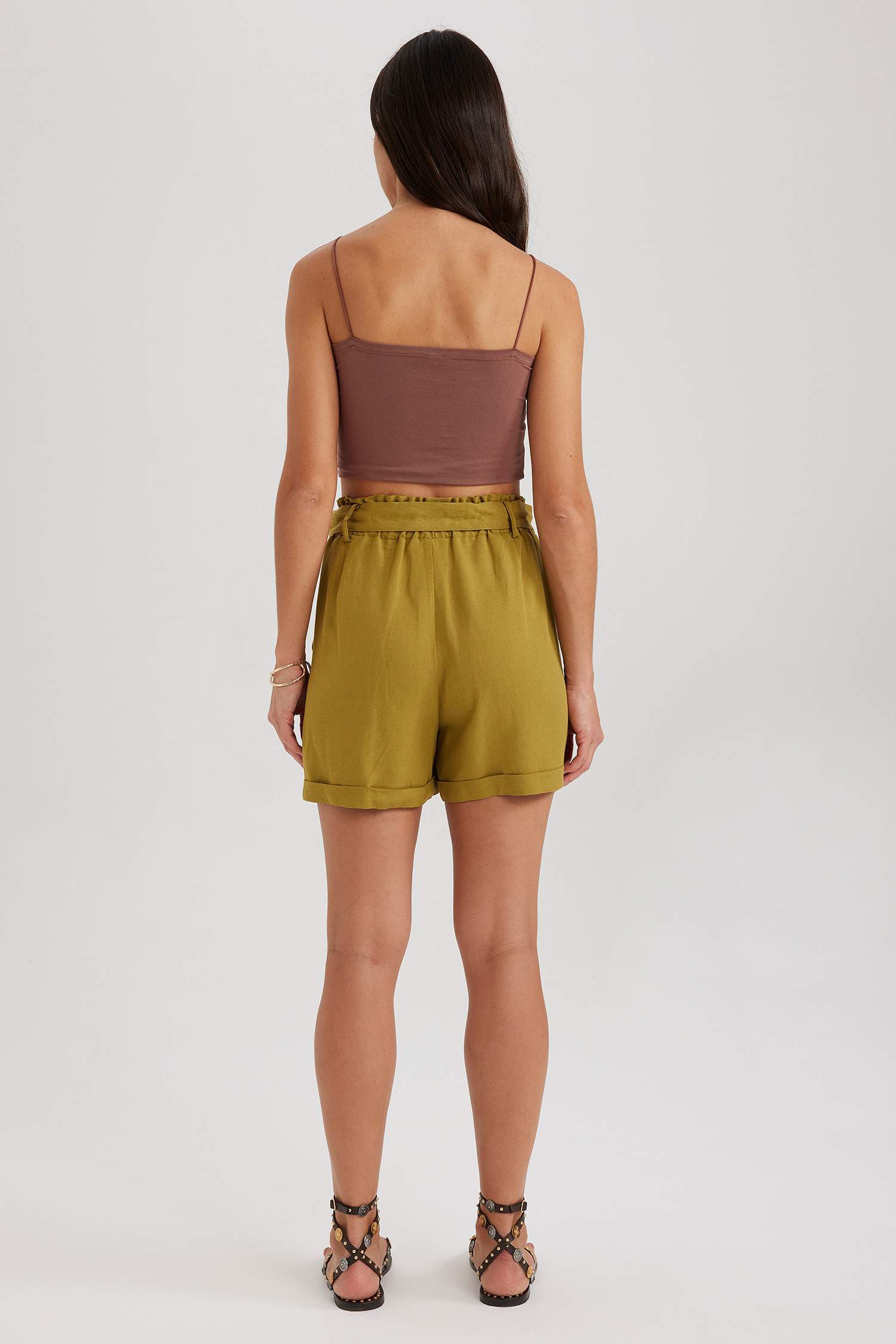 Short taille haute en lin mélangé