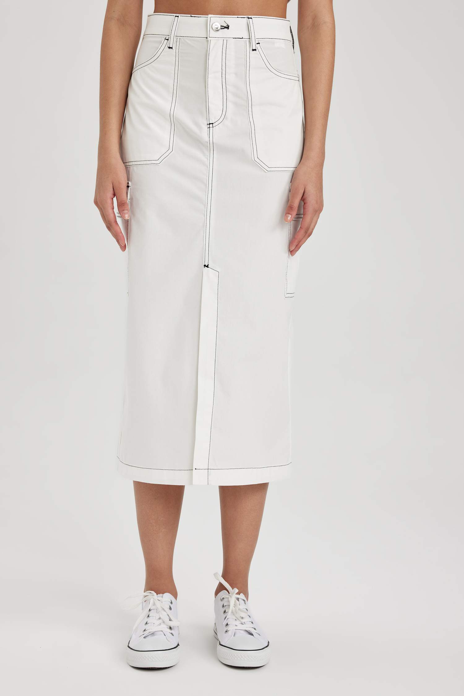 تنورة ميدي بوبلين كارجو فيت