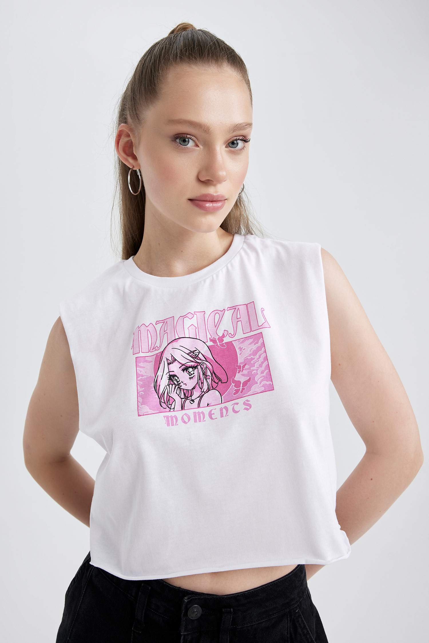 كروب توب قطن قصة فضفاضة مطبوع