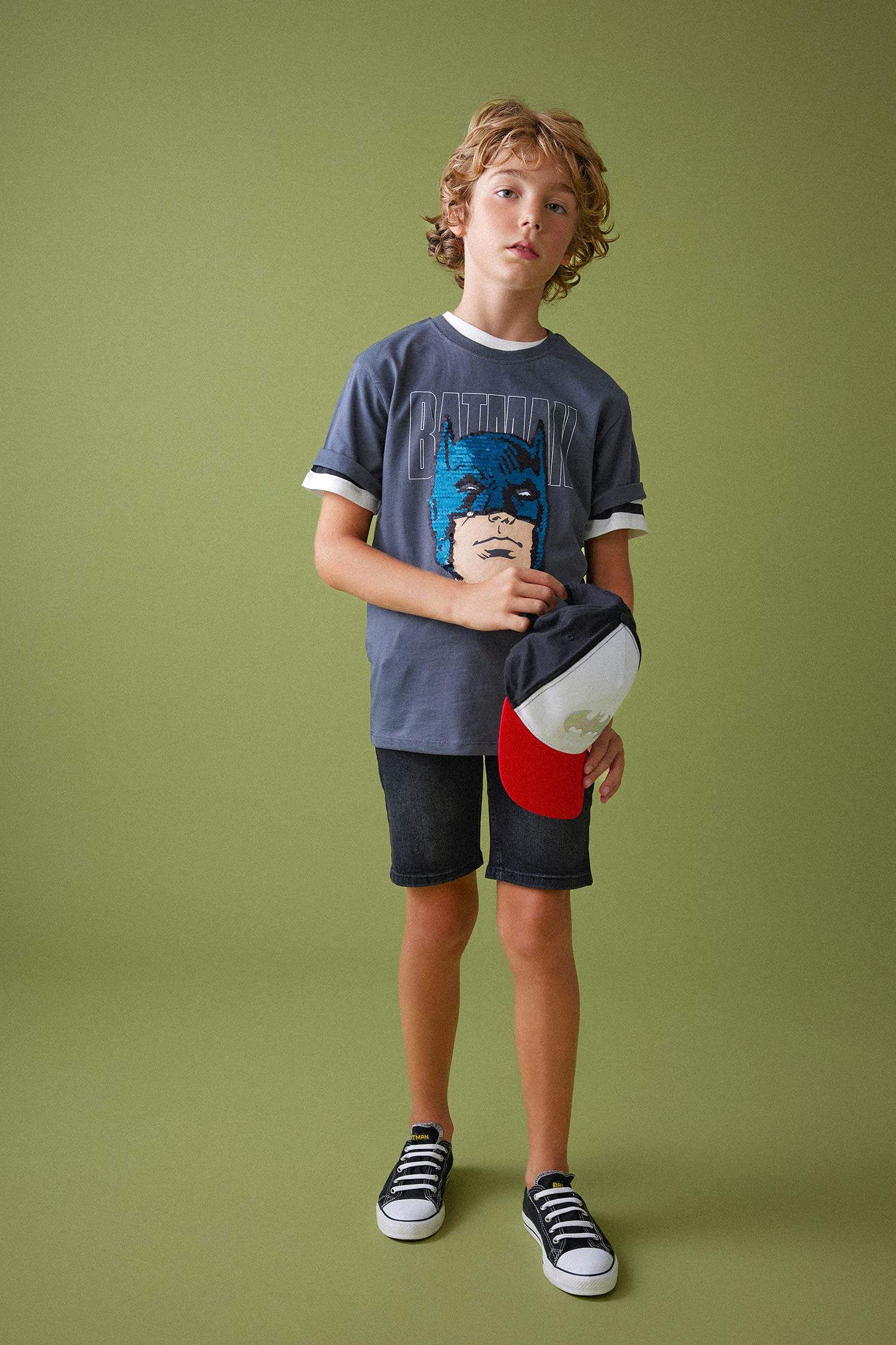 تي شيرت جيرسي اولادي بقصة عادية بياقة مستديرة من باتمان