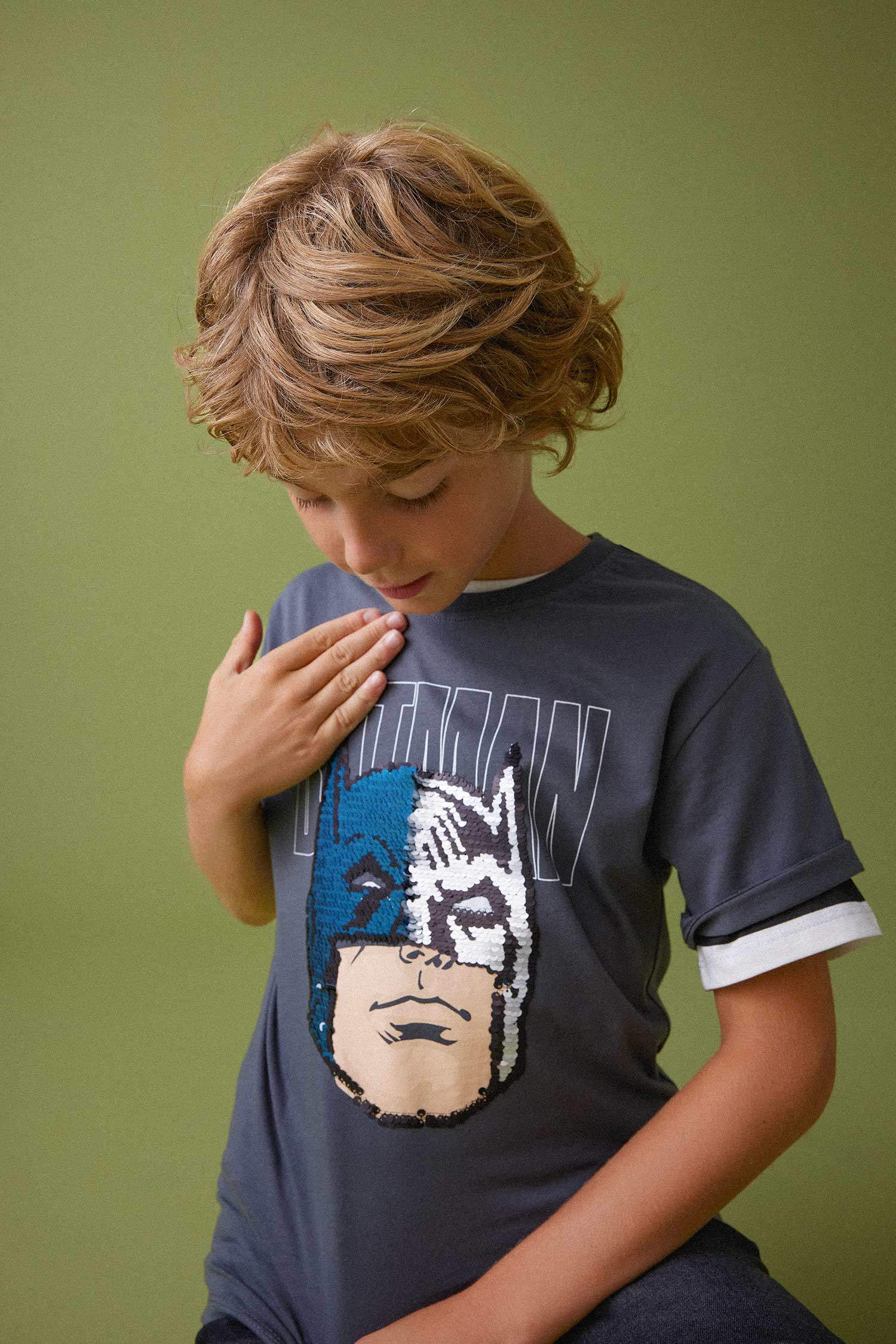 تي شيرت جيرسي اولادي بقصة عادية بياقة مستديرة من باتمان