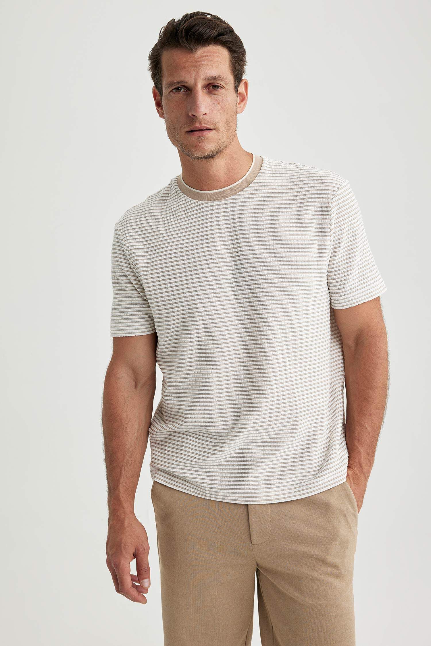 Regular Fit Crew Neck Crinkle Short Sleeve T-Shirt