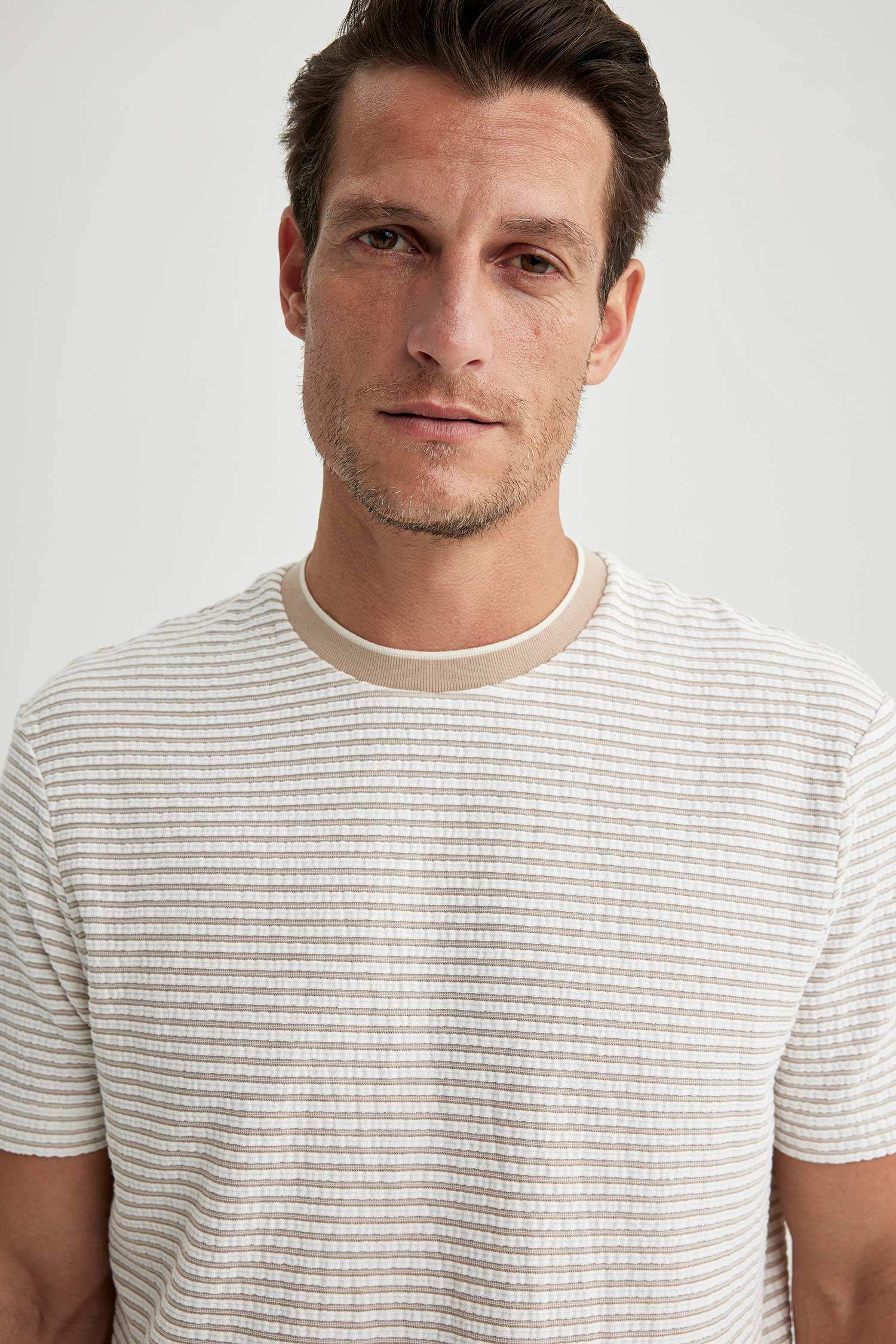 Regular Fit Crew Neck Crinkle Short Sleeve T-Shirt