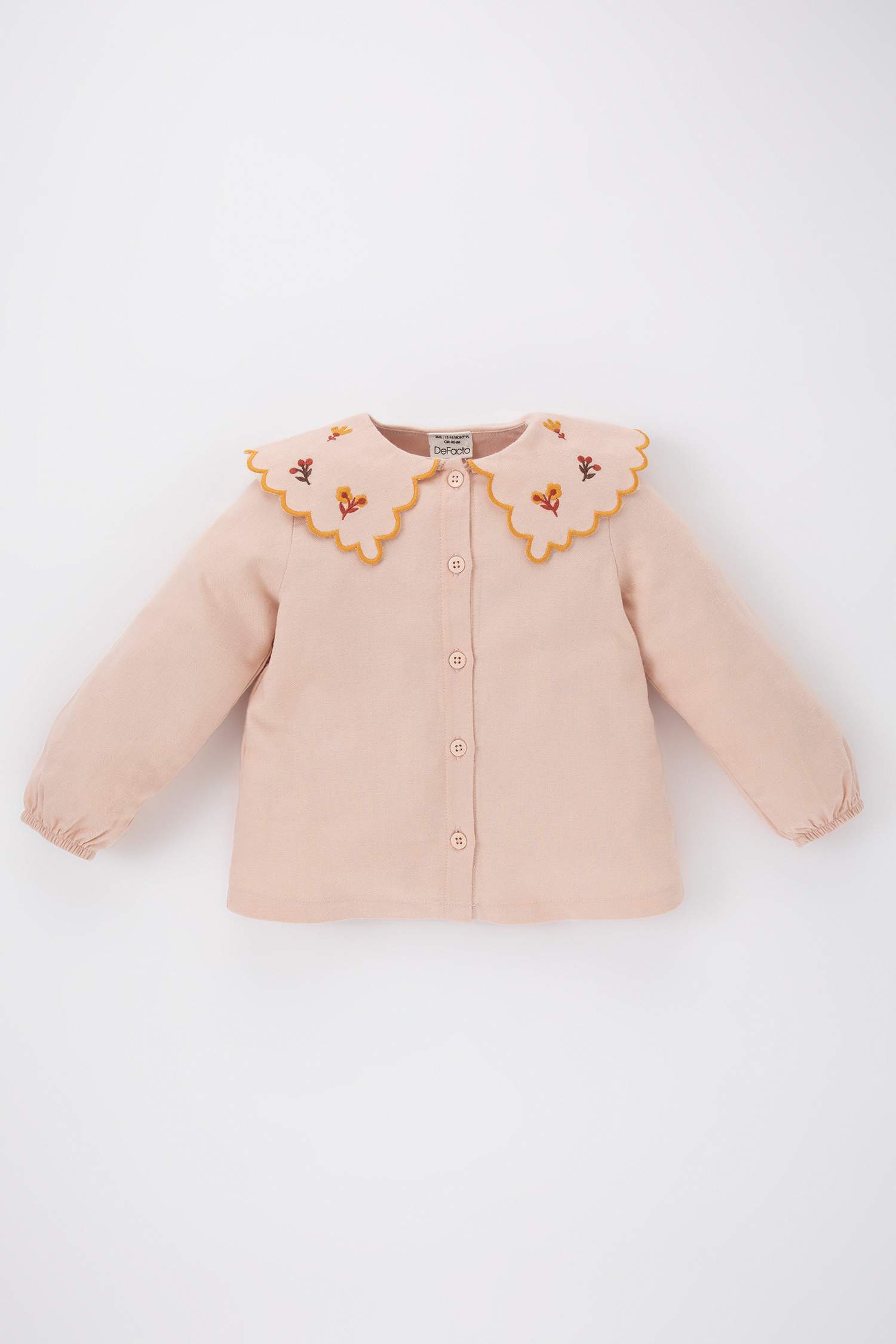 Baby Girl Large Collar Floral Twill Long Sleeve Shirt