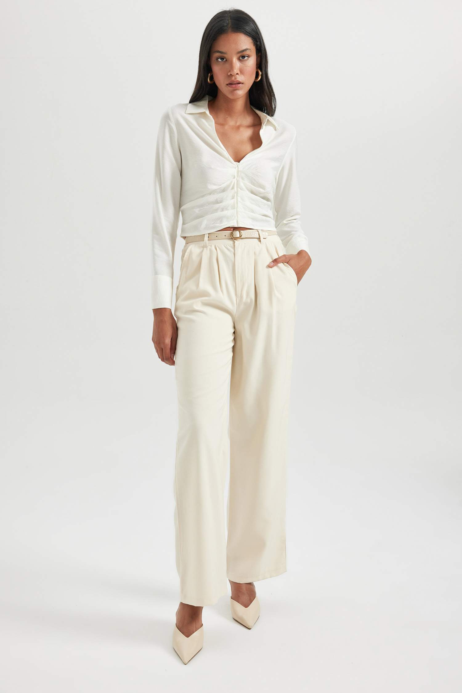 Fitted V Yaka Uzun Kollu Bluz