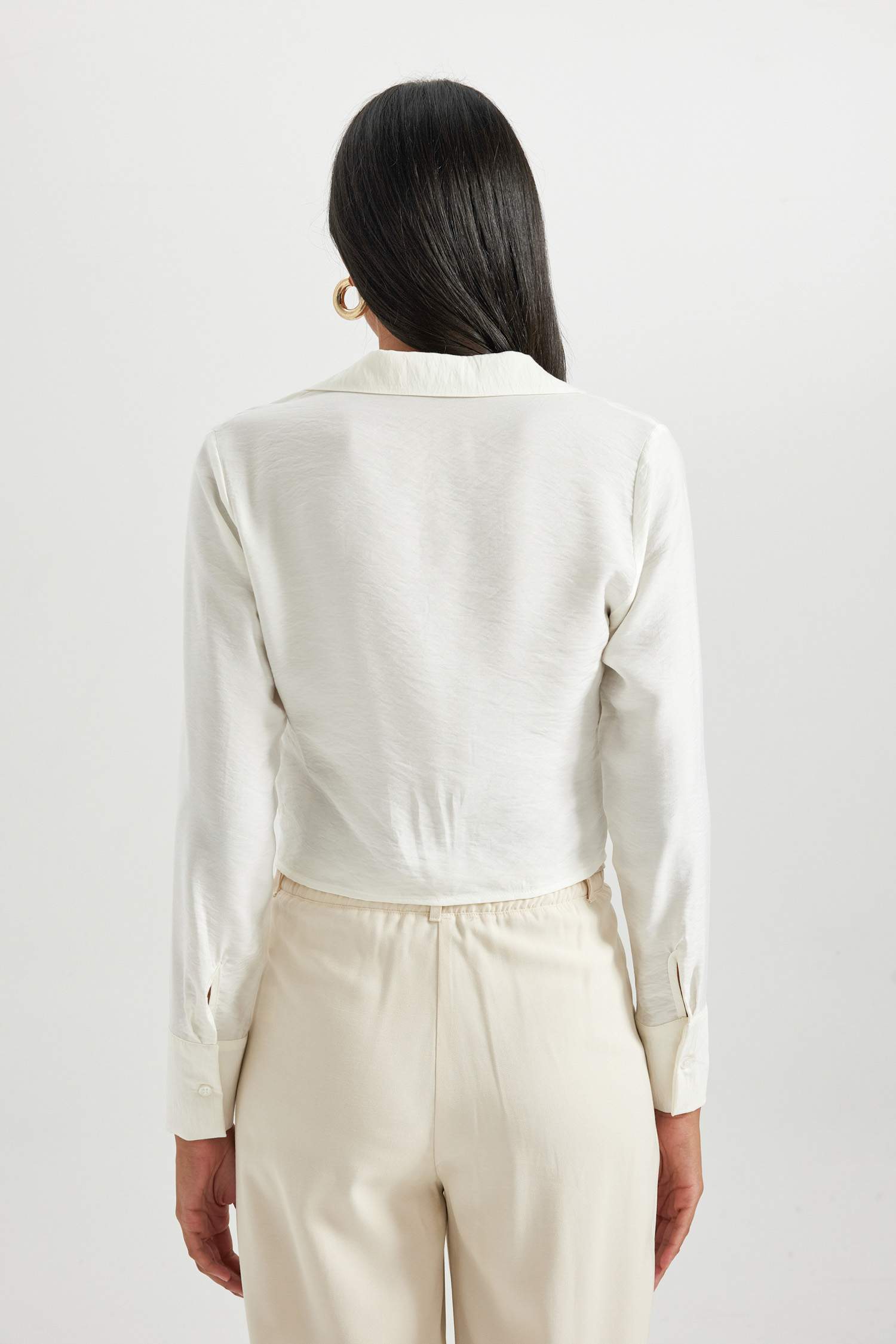 Fitted V Yaka Uzun Kollu Bluz